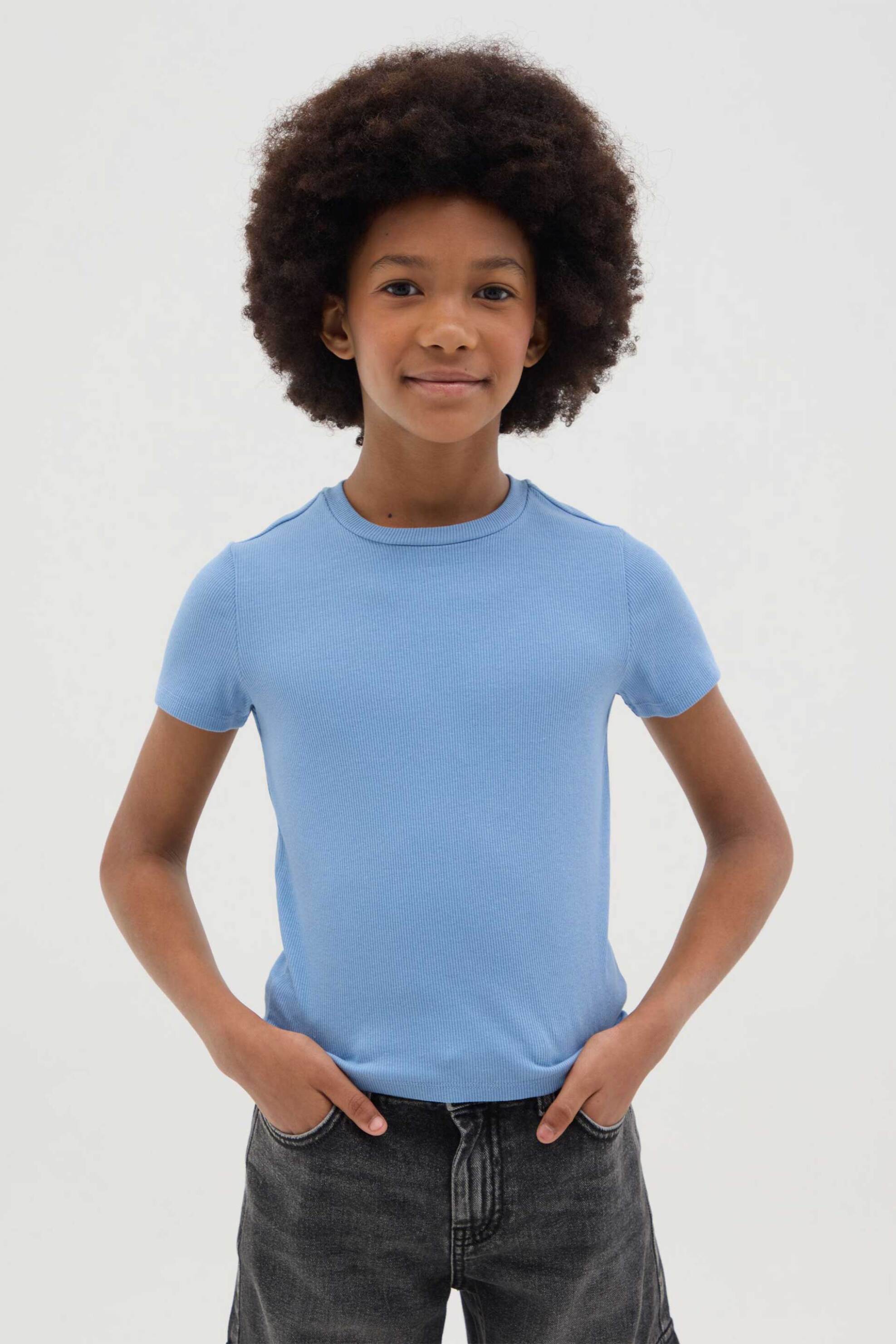OVS παιδικό T-shirt μονόχρωμο Slim Fit - 002267267 Μπλε Ανοιχτό