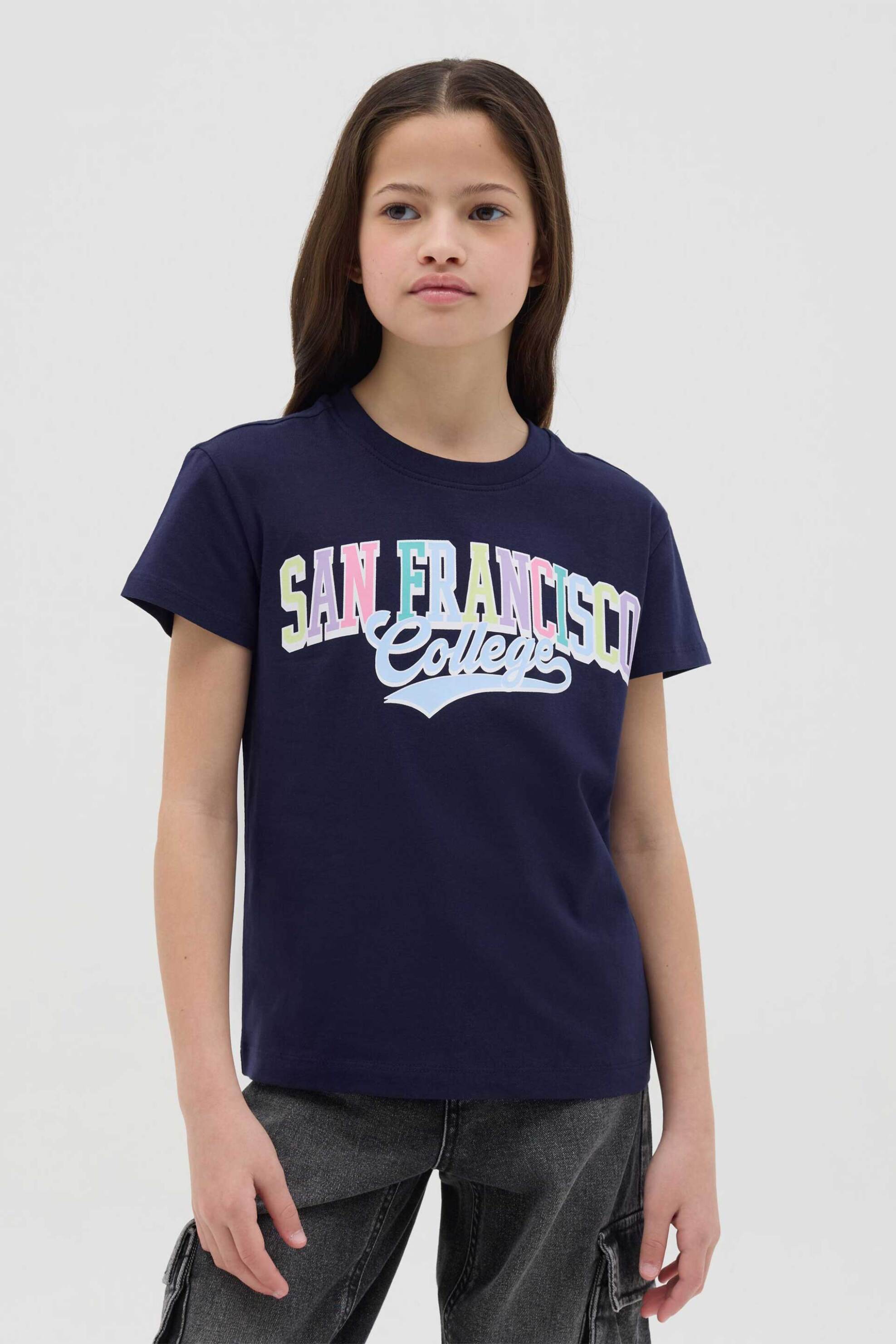 OVS παιδικό T-shirt με lettering print Regular Fit - 002267287 Μπλε Σκούρο