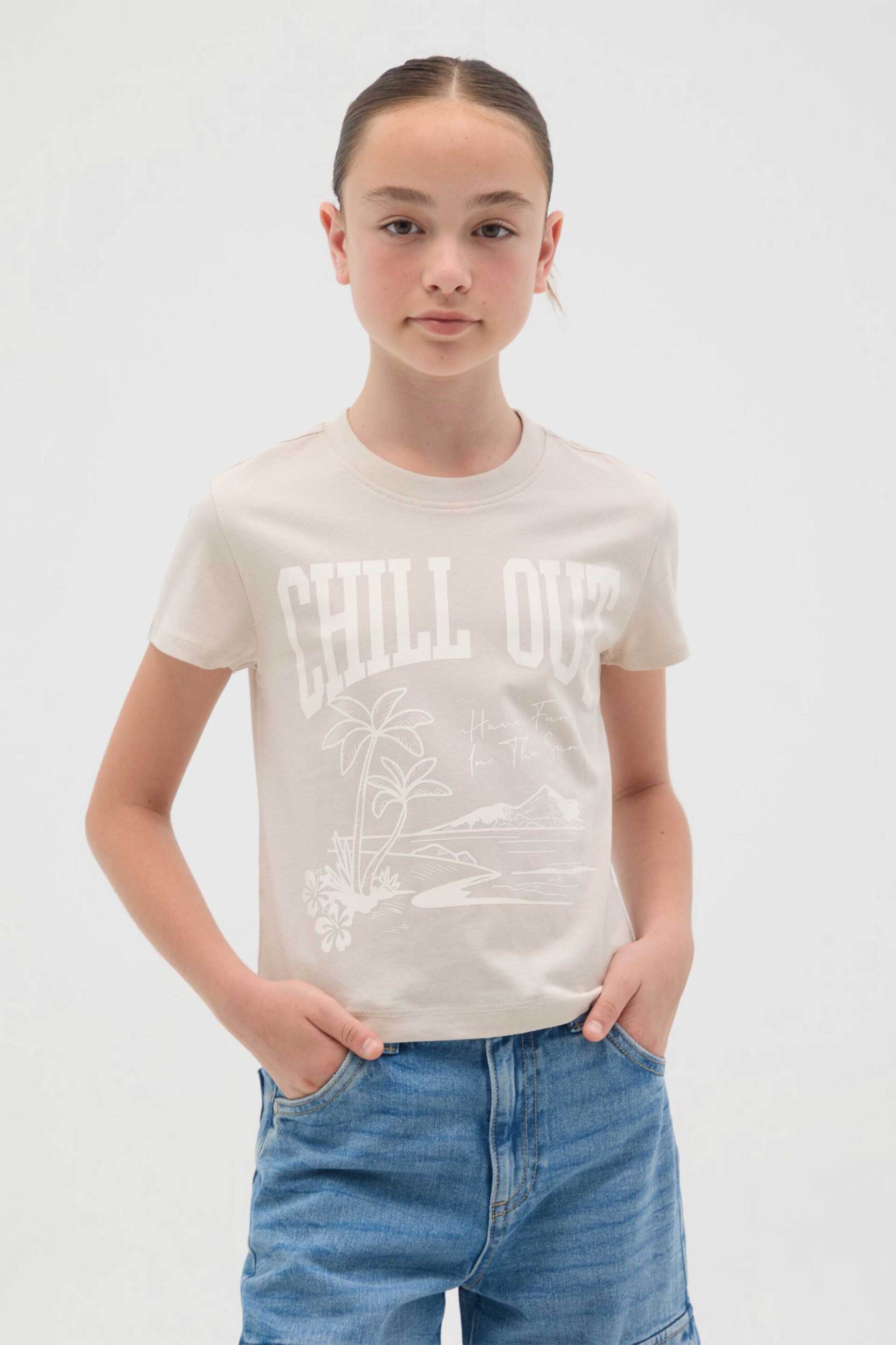 OVS παιδικό T-shirt με print Regular Fit - 002362530 Μπεζ