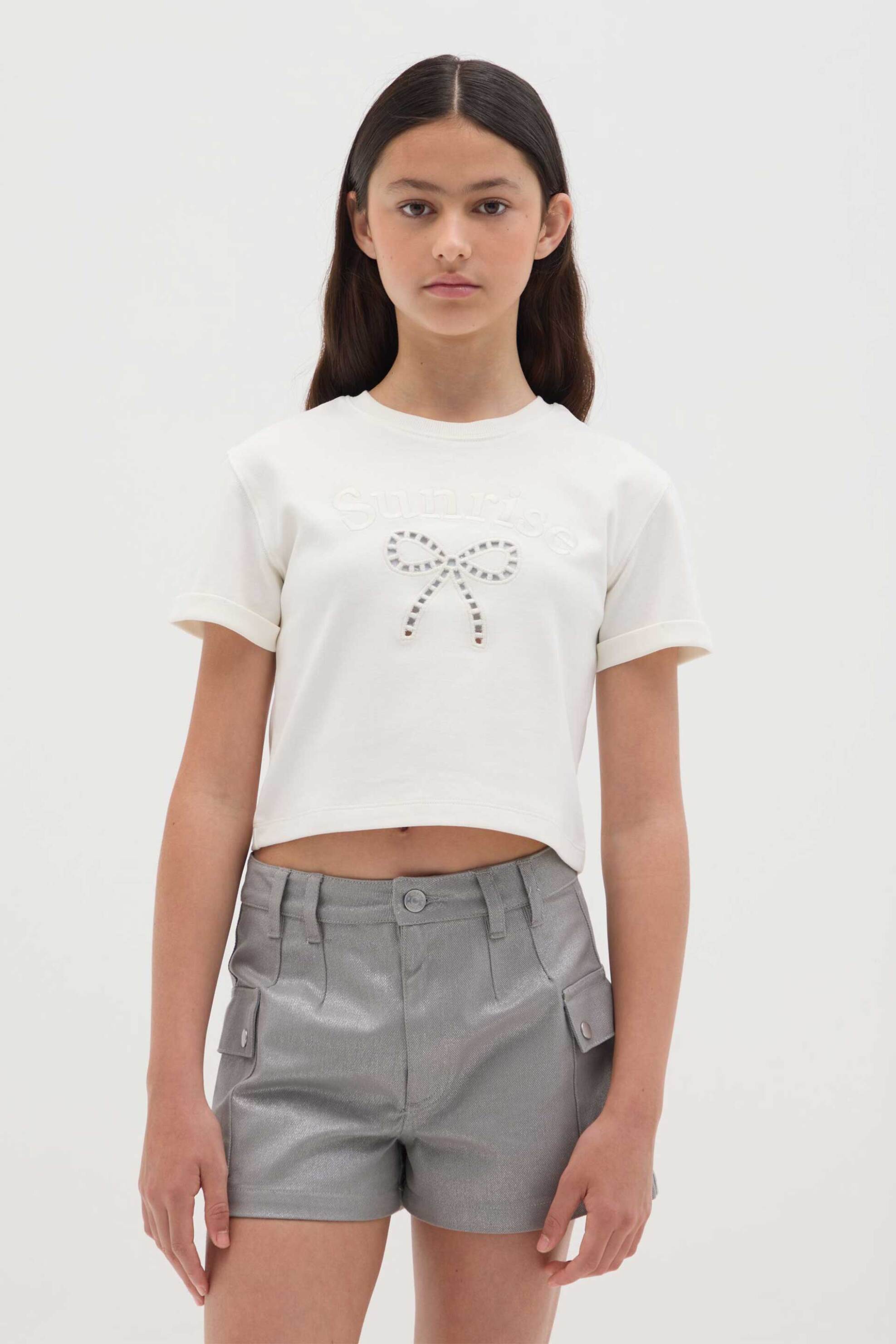 OVS παιδικό τοπ cropped με διάτριτο σχέδιο Regular Fit - 002362540 Λευκό
