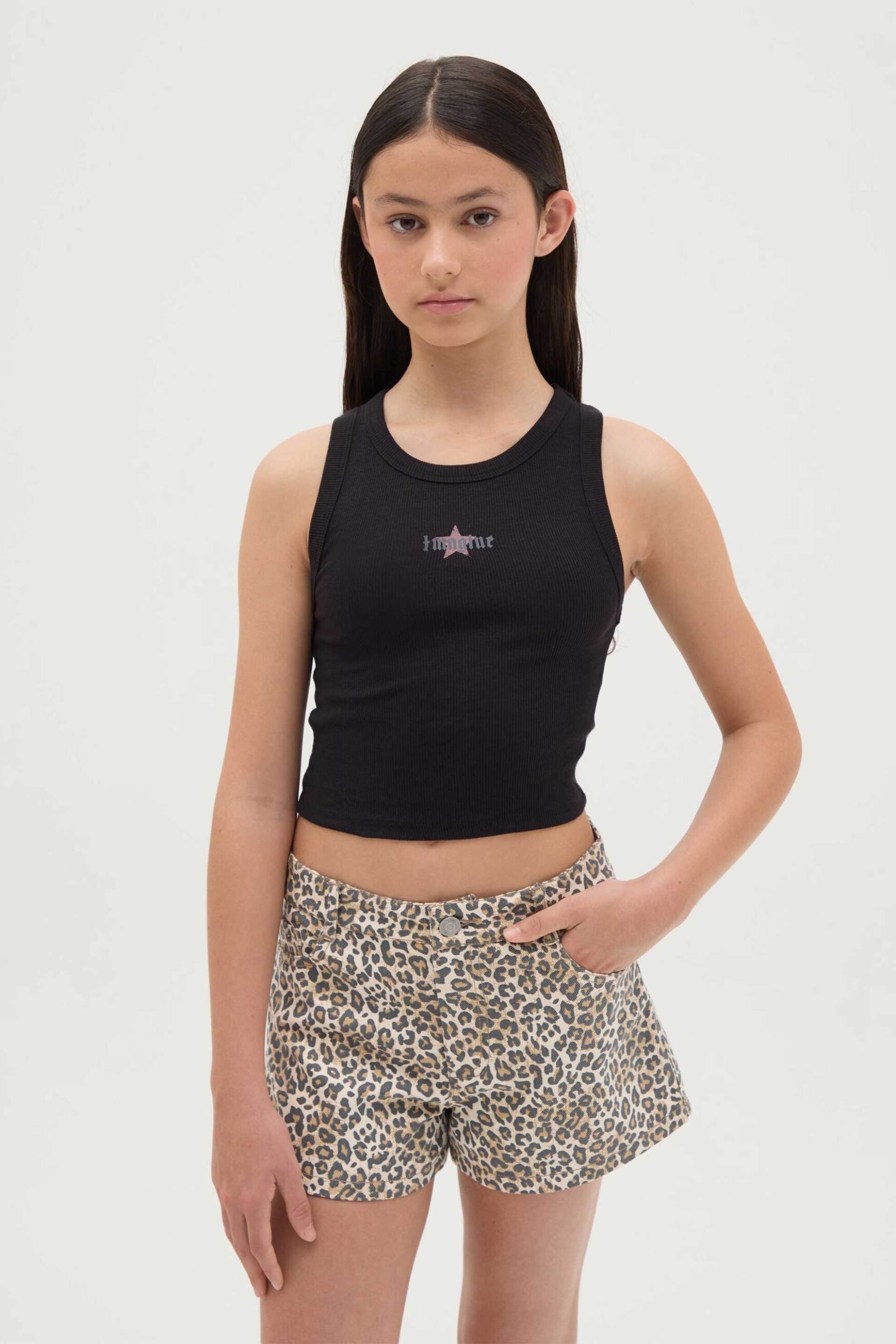 OVS παιδικό αμάνικο τοπ cropped μονόχρωμο με print Regular Fit - 002272695 Μαύρο