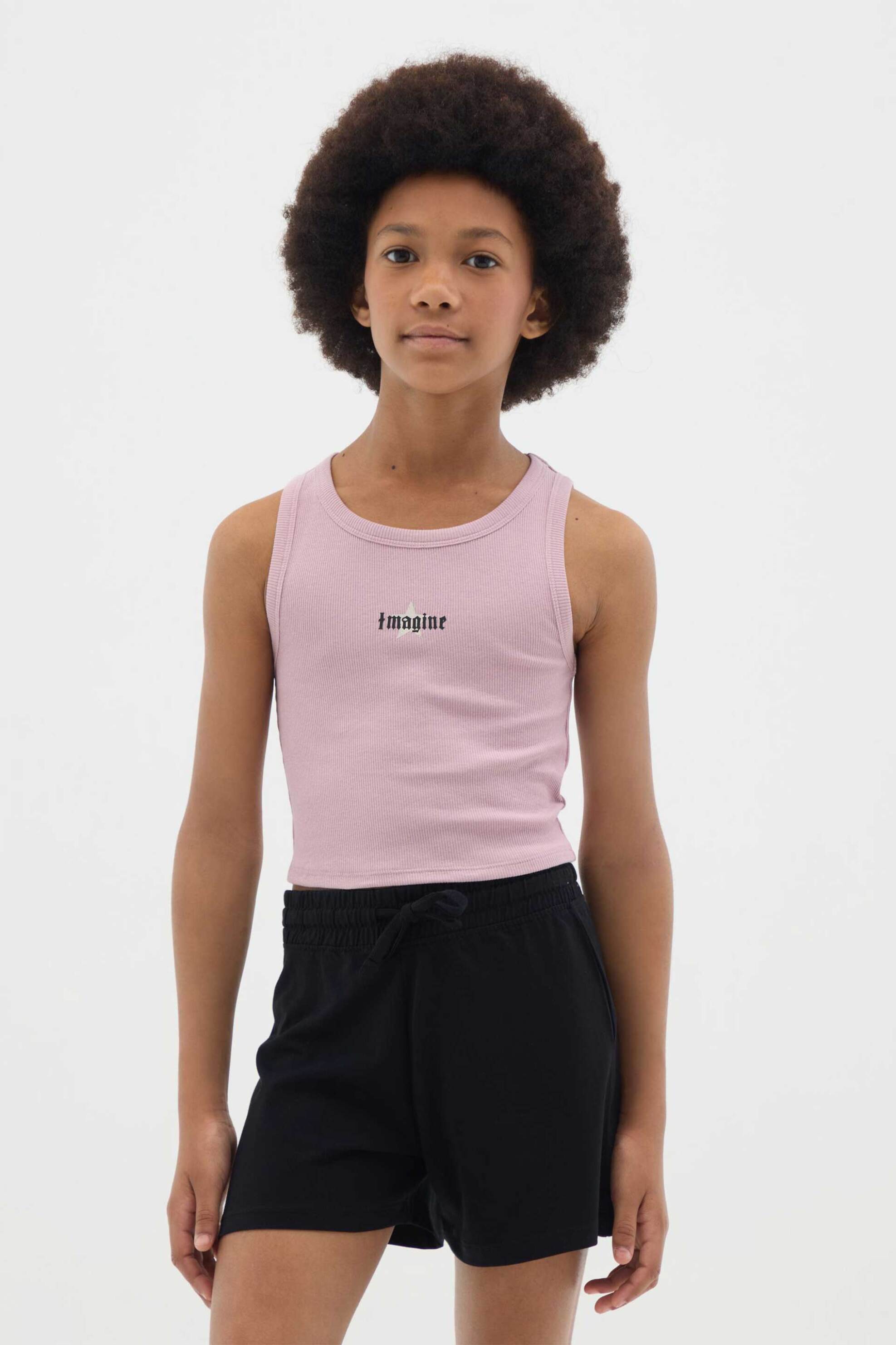 OVS παιδικό αμάνικο τοπ cropped μονόχρωμο με print Regular Fit - 002272700 Ροζ Ανοιχτό