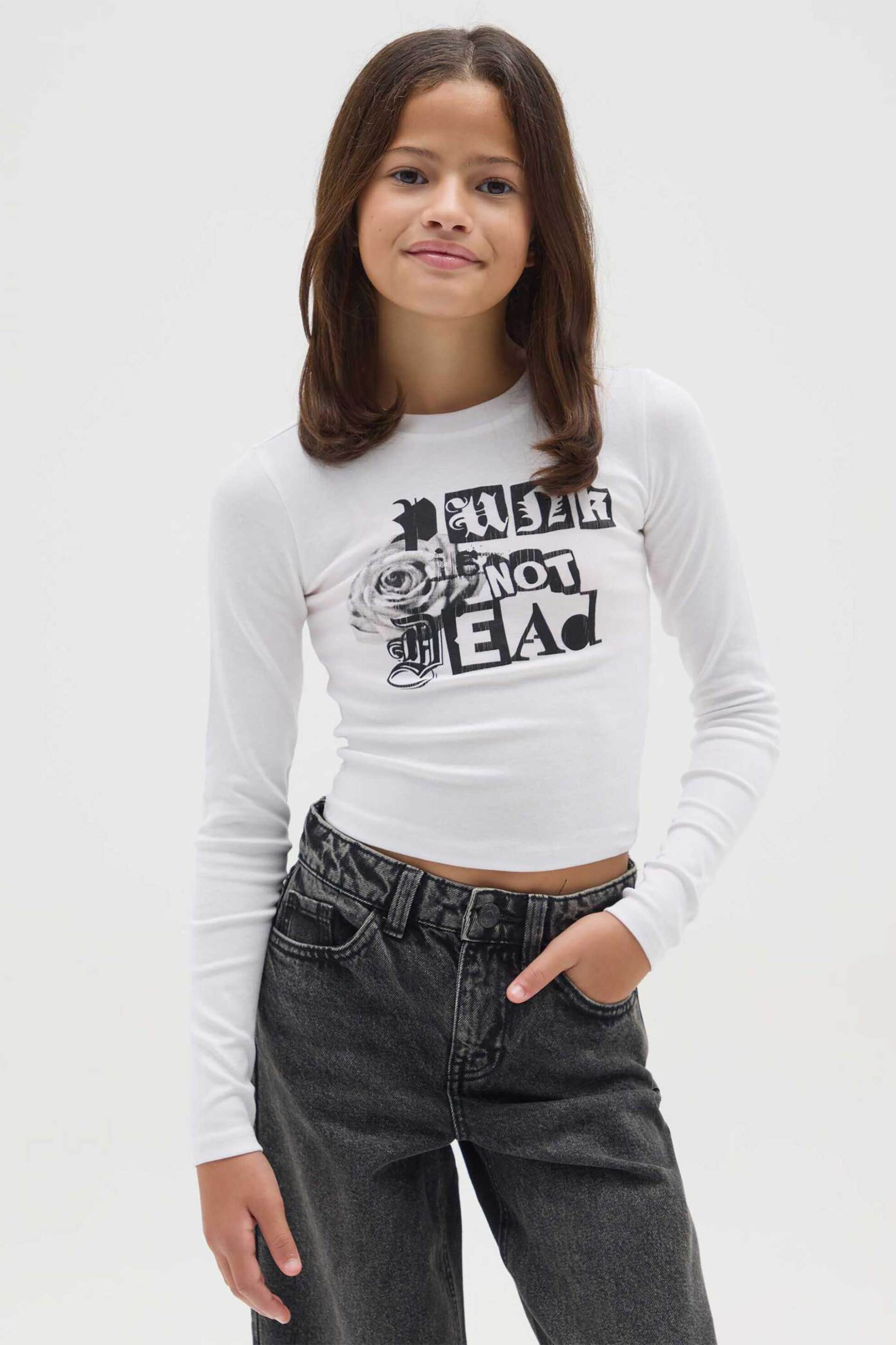 OVS παιδική μακρυμάνικη μπλούζα με print Regular Fit - 002458304 Λευκό