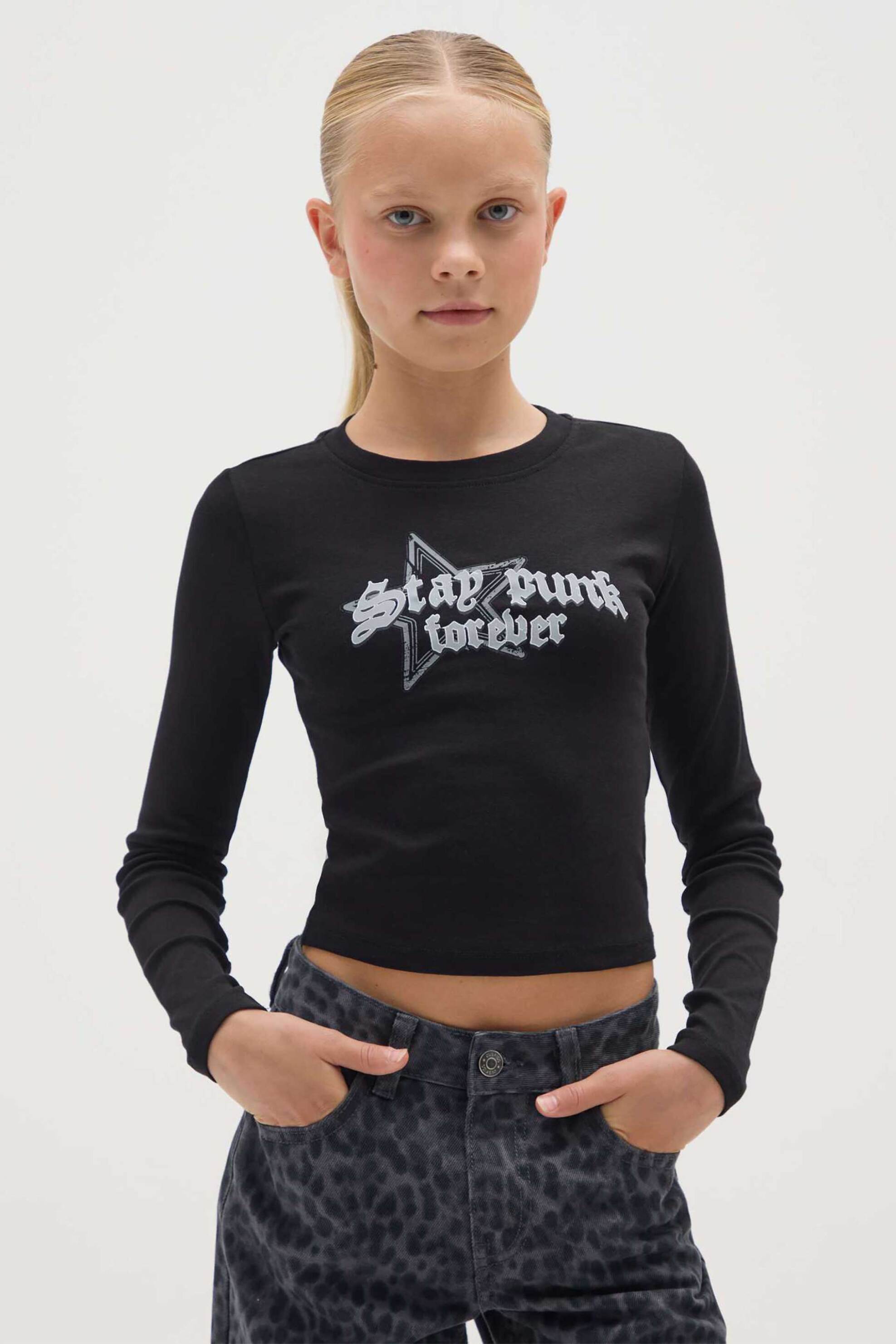 OVS παιδική μακρυμάνικη μπλούζα με print Regular Fit - 002458309 Μαύρο