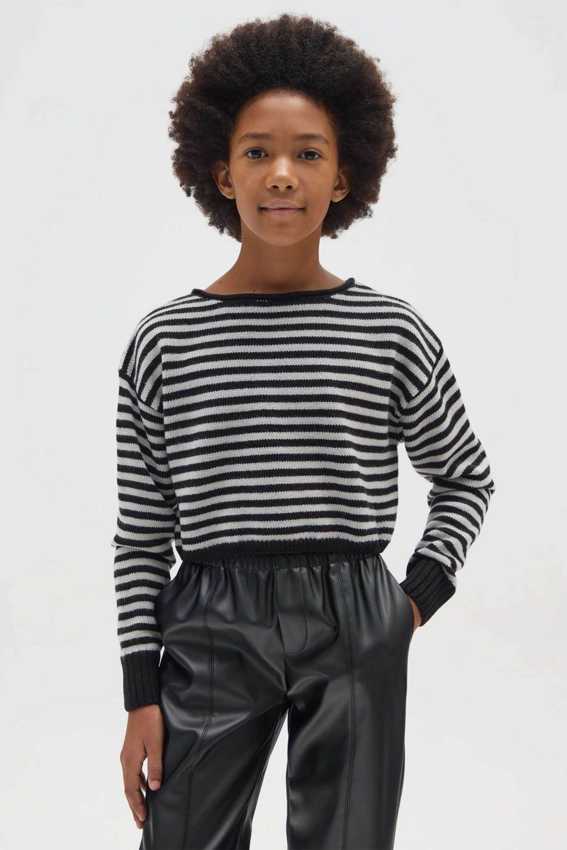 OVS παιδικό πουλόβερ ribbed με ριγέ σχέδιο Cropped - 002464685 Μαύρο