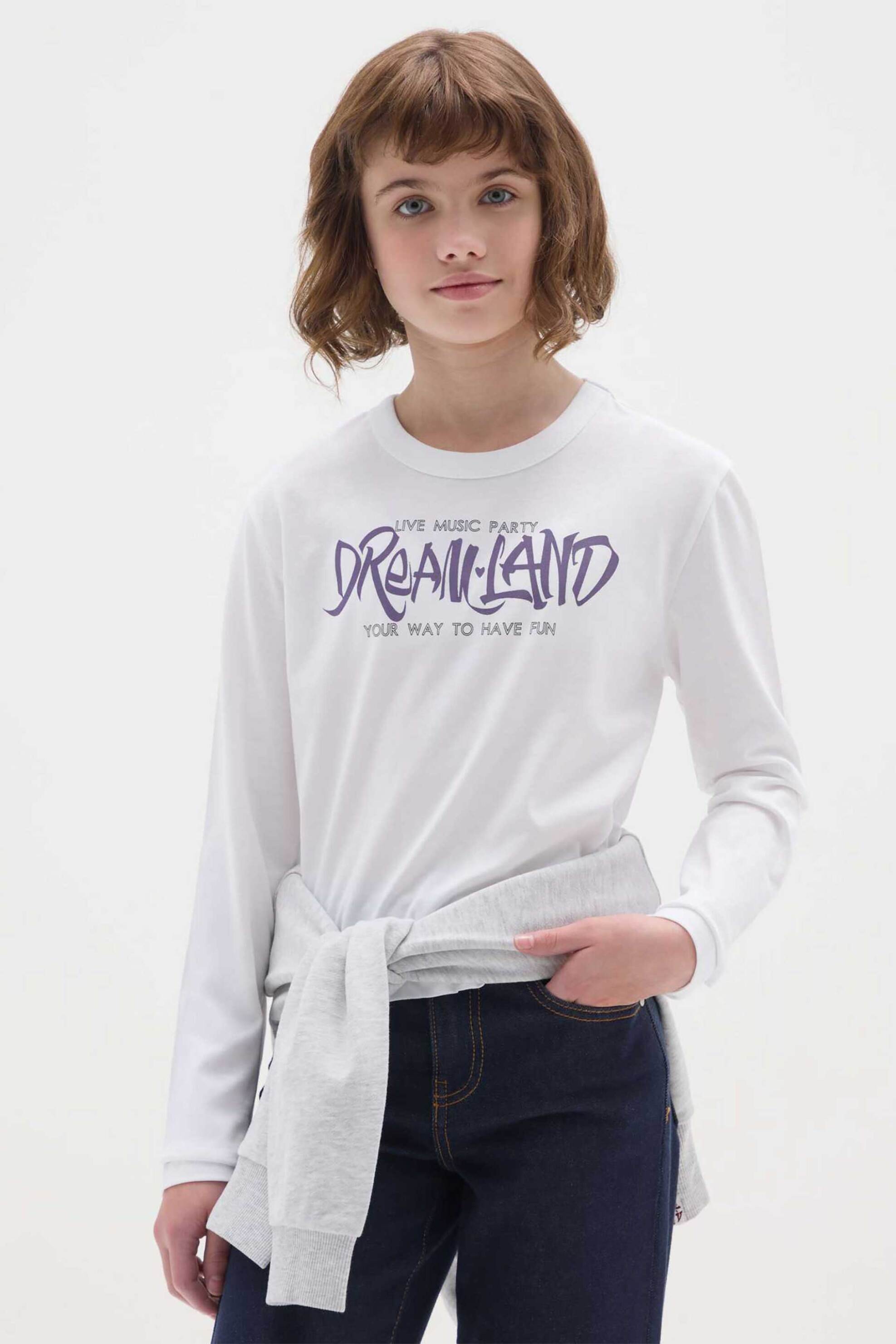 OVS παιδική μακρυμάνικη μπλούζα με print Regular Fit - 002473846 Λευκό