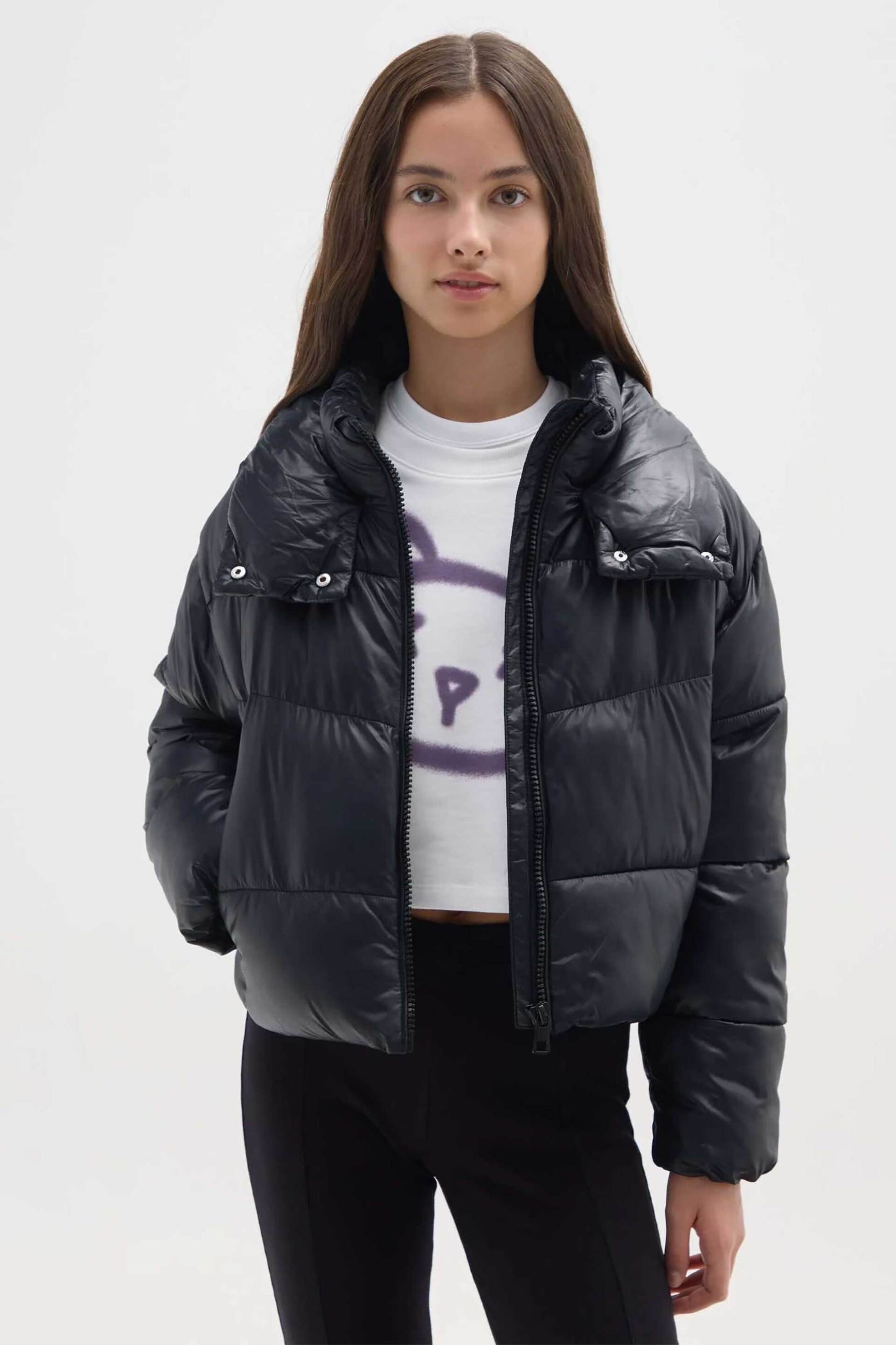 OVS παιδικό μπουφάν με καπιτονέ σχέδιο μονόχρωμο Regular Fit - 002419999 Μαύρο