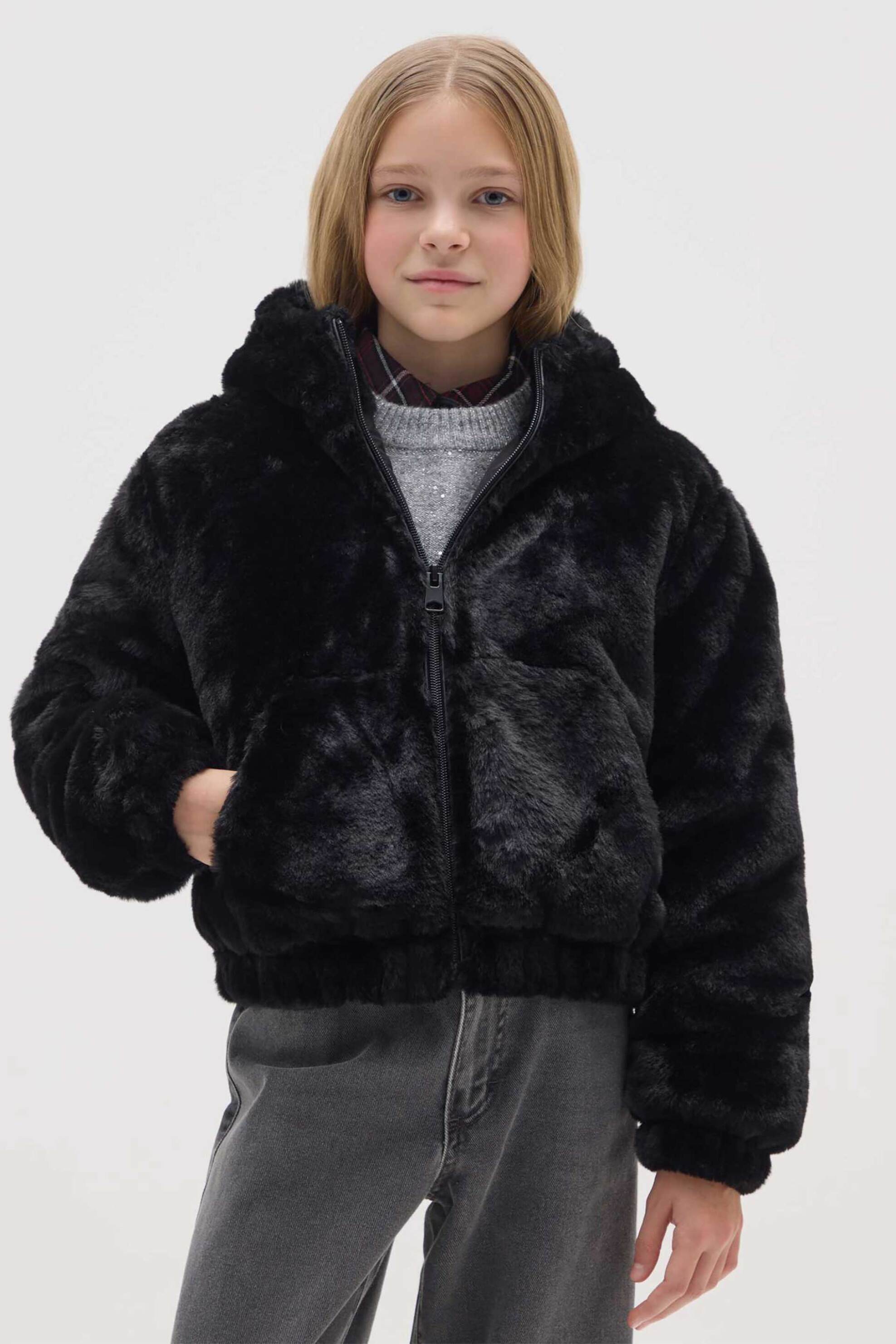 OVS παιδική γούνα faux με κουκούλα - 002420202 Μαύρο