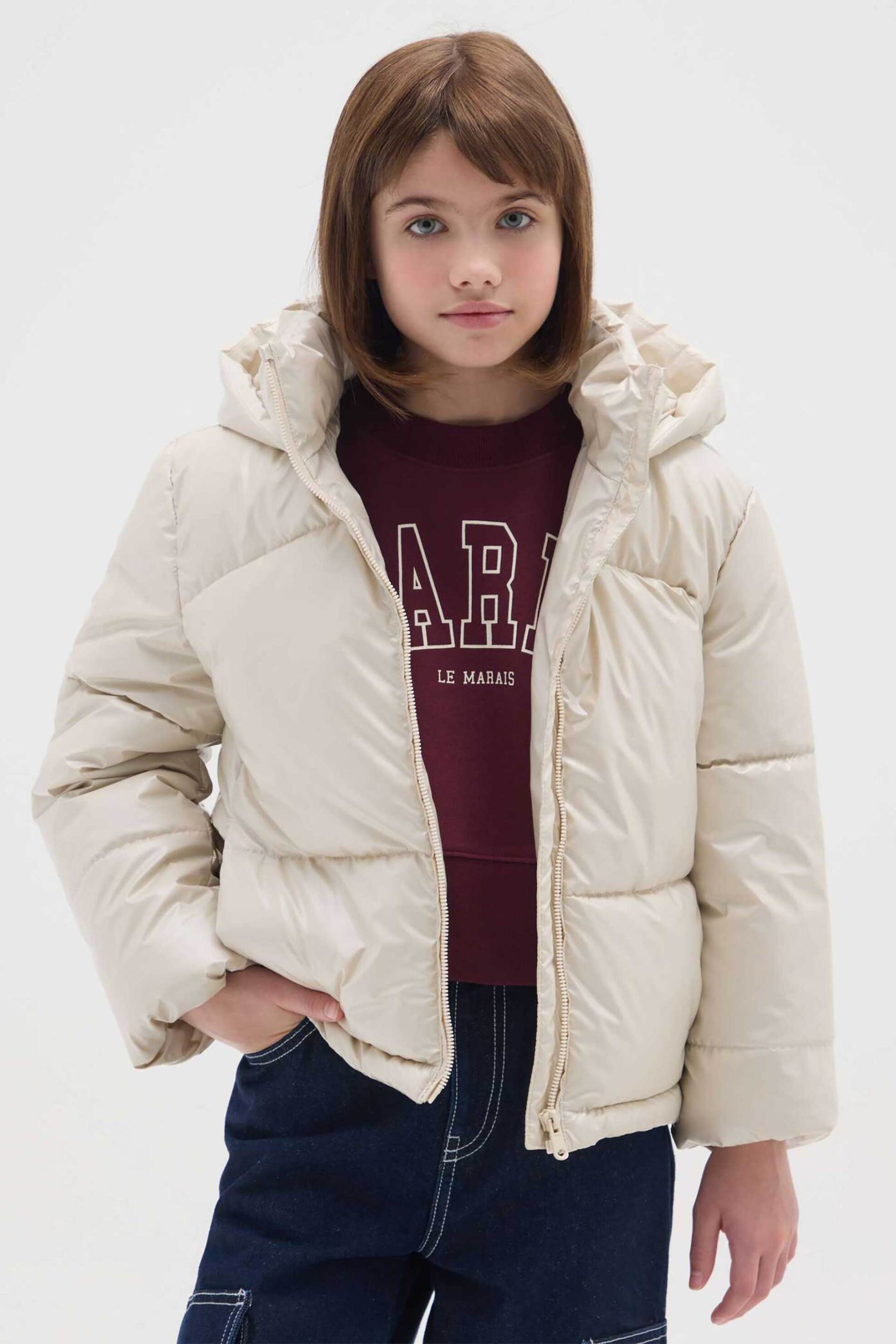 OVS παιδικό μπουφάν με καπιτονέ σχέδιο μονόχρωμο Regular Fit - 002420449 Μπεζ