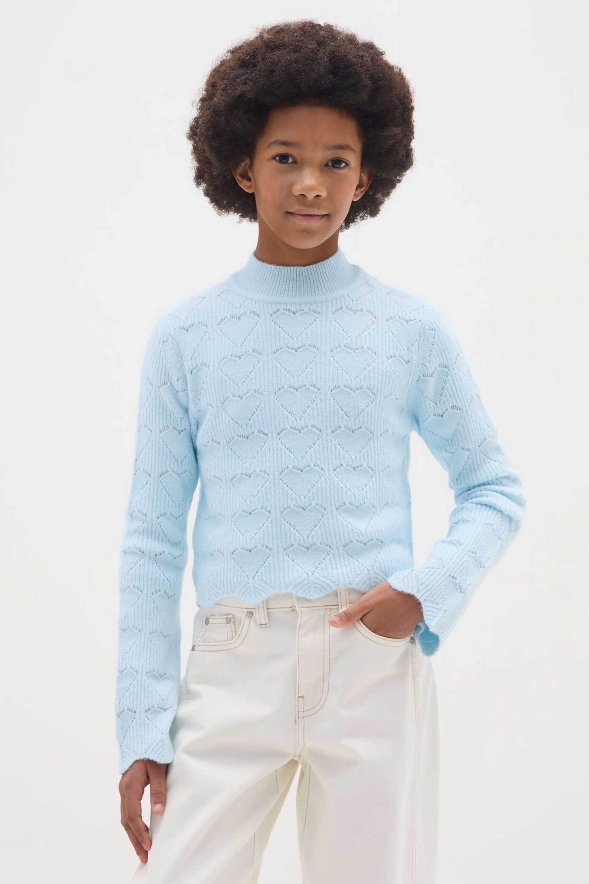 OVS παιδικό πουλόβερ με διάτρητο σχέδιο απο καρδιές Regular Fit - 002467954 Γαλάζιο