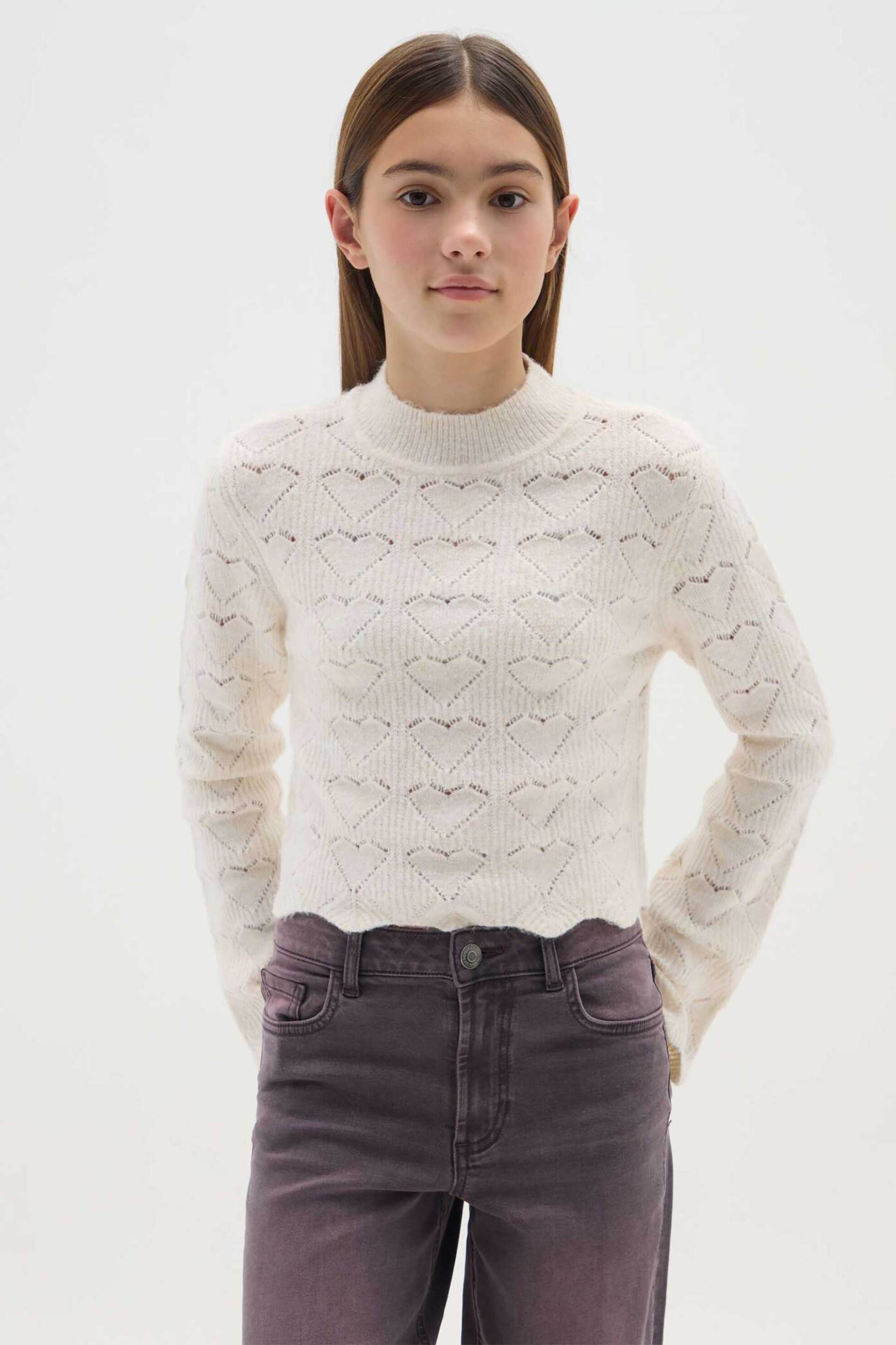 OVS παιδικό πουλόβερ με διάτρητο σχέδιο απο καρδιές Regular Fit - 002467959 Μπεζ