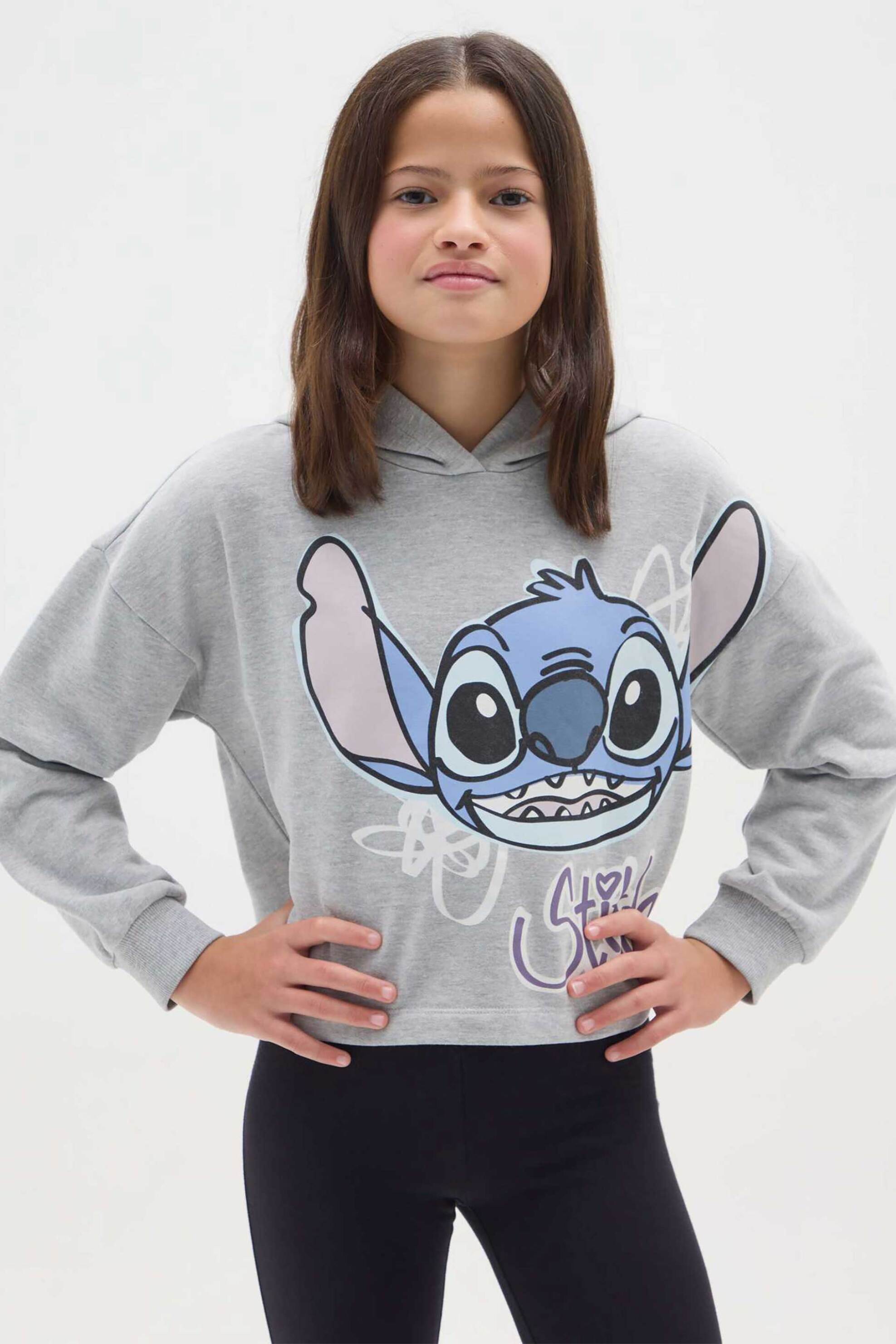 OVS παιδική μπλούζα φούτερ με print "Stitch" και κουκούλα Regular Fit - 002474035 Γκρι