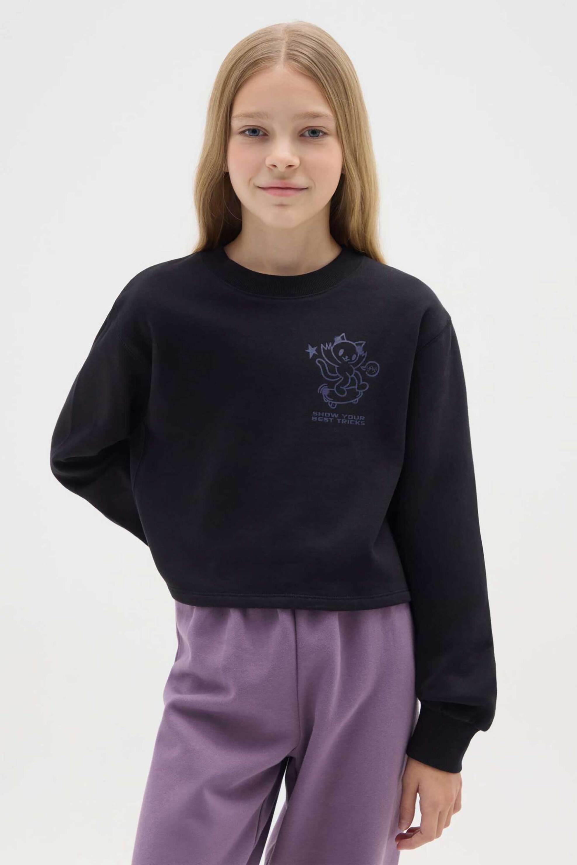 OVS παιδική μπλούζα φούτερ με print Regular Fit - 002477864 Μαύρο