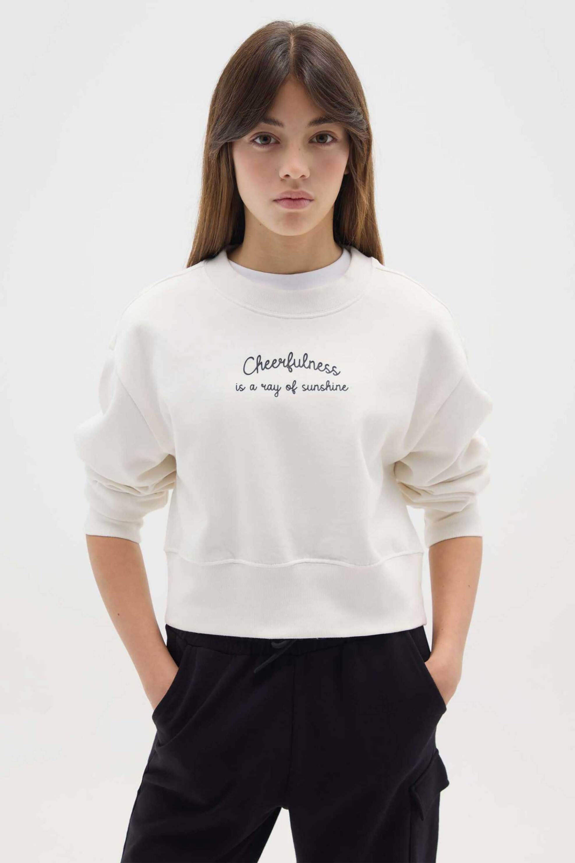 OVS παιδική μπλούζα φούτερ με lettering Regular Fit - 002477969 Λευκό