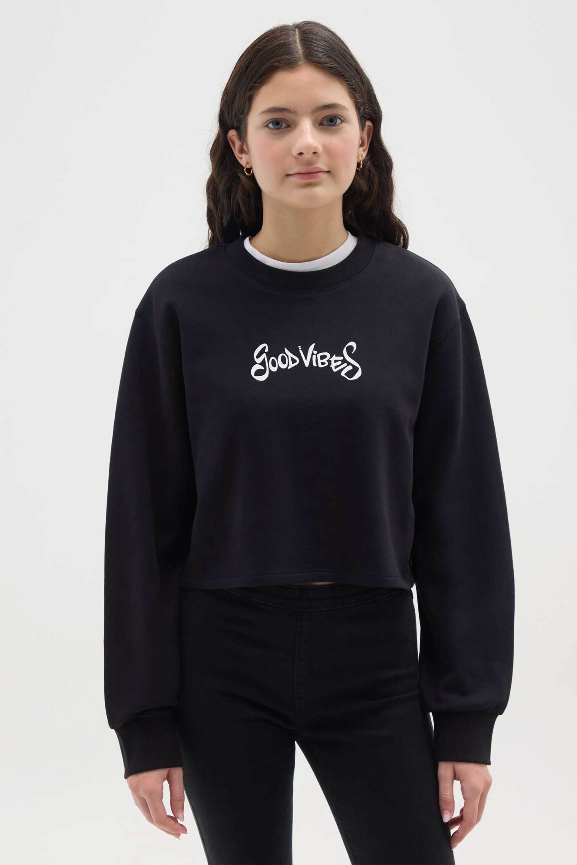 OVS παιδική μπλούζα φούτερ με lettering Regular Fit - 002478032 Μαύρο