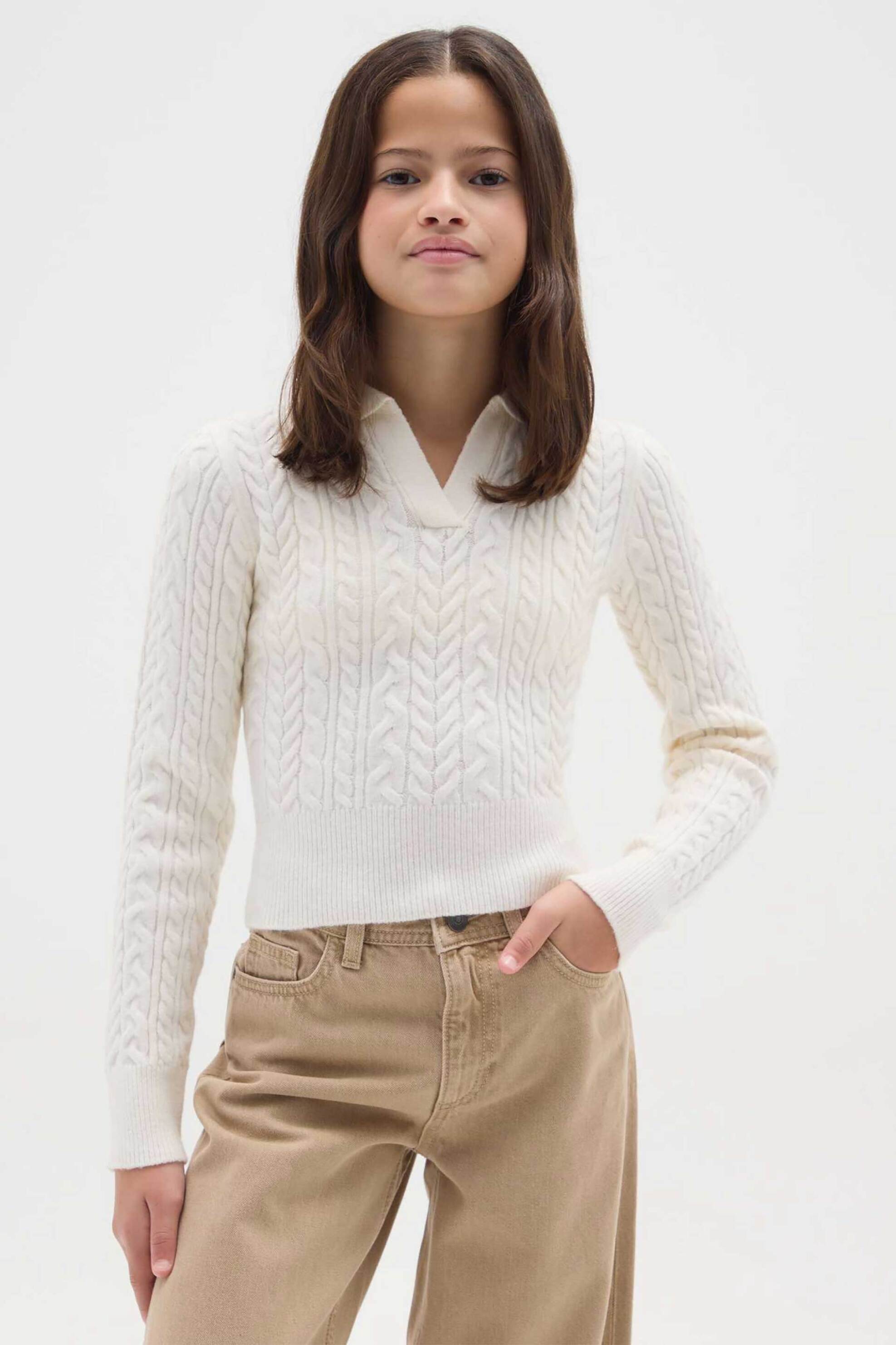 OVS παιδική πόλο μπλούζα μονόχρωμη ribbed - 002467949 Λευκό