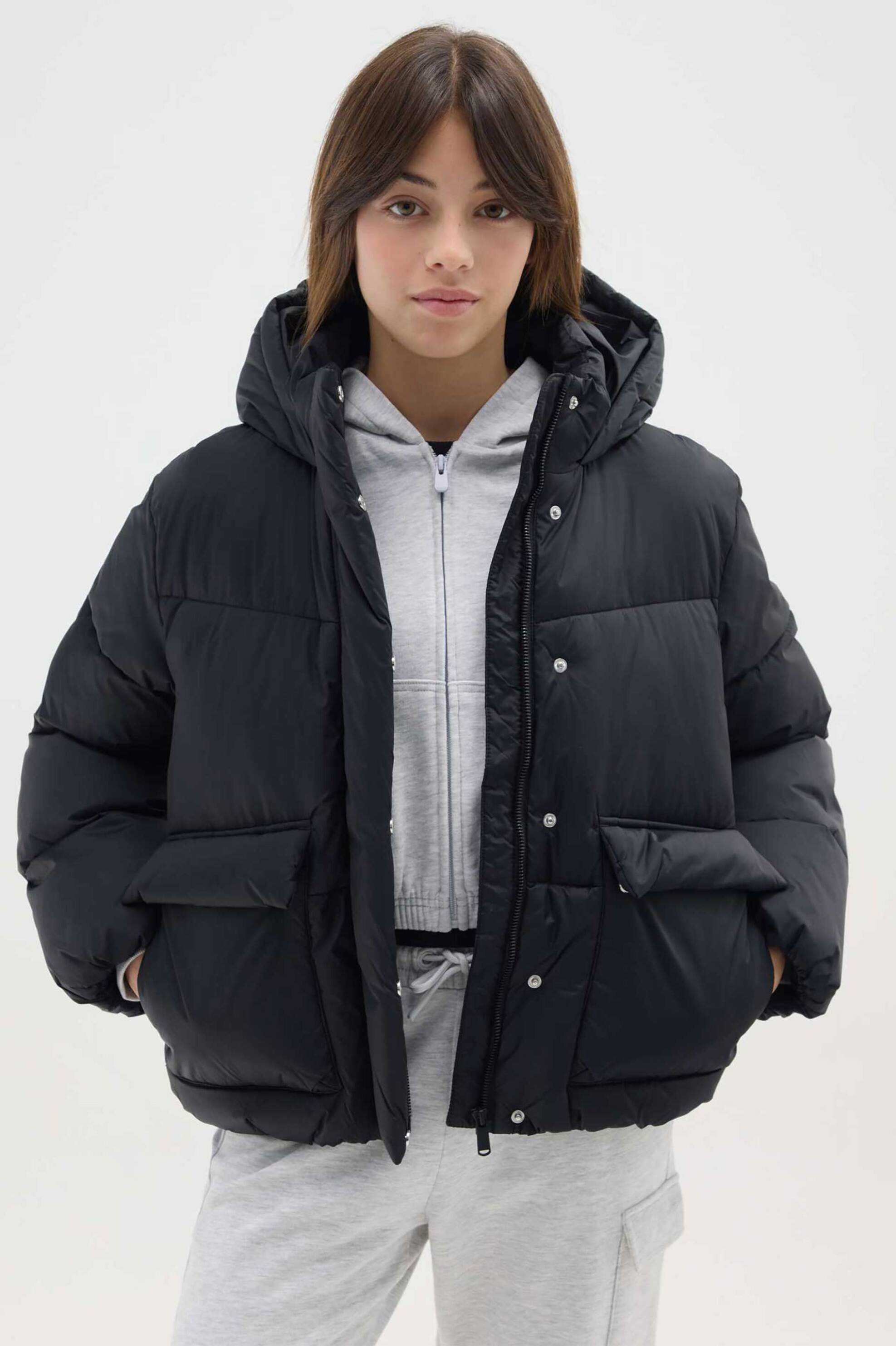 OVS παιδικό μπουφάν μονόχρωμο με κουκούλα σε καπιτονέ σχέδιο - 002466132 Μαύρο