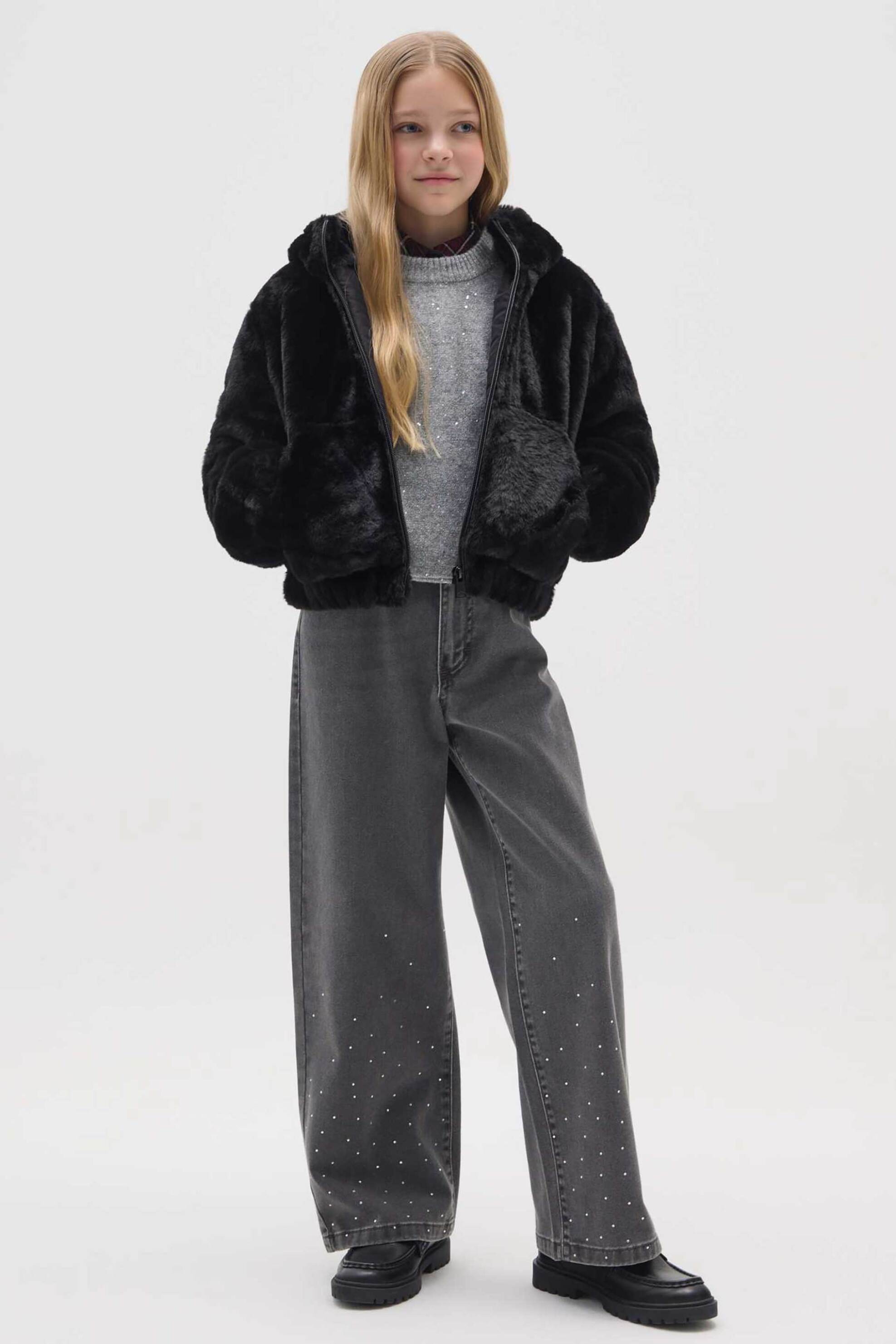 OVS παιδικό τζιν παντελόνι πεντάτσεπο με στρας Flared Fit - 002473931 Γκρι