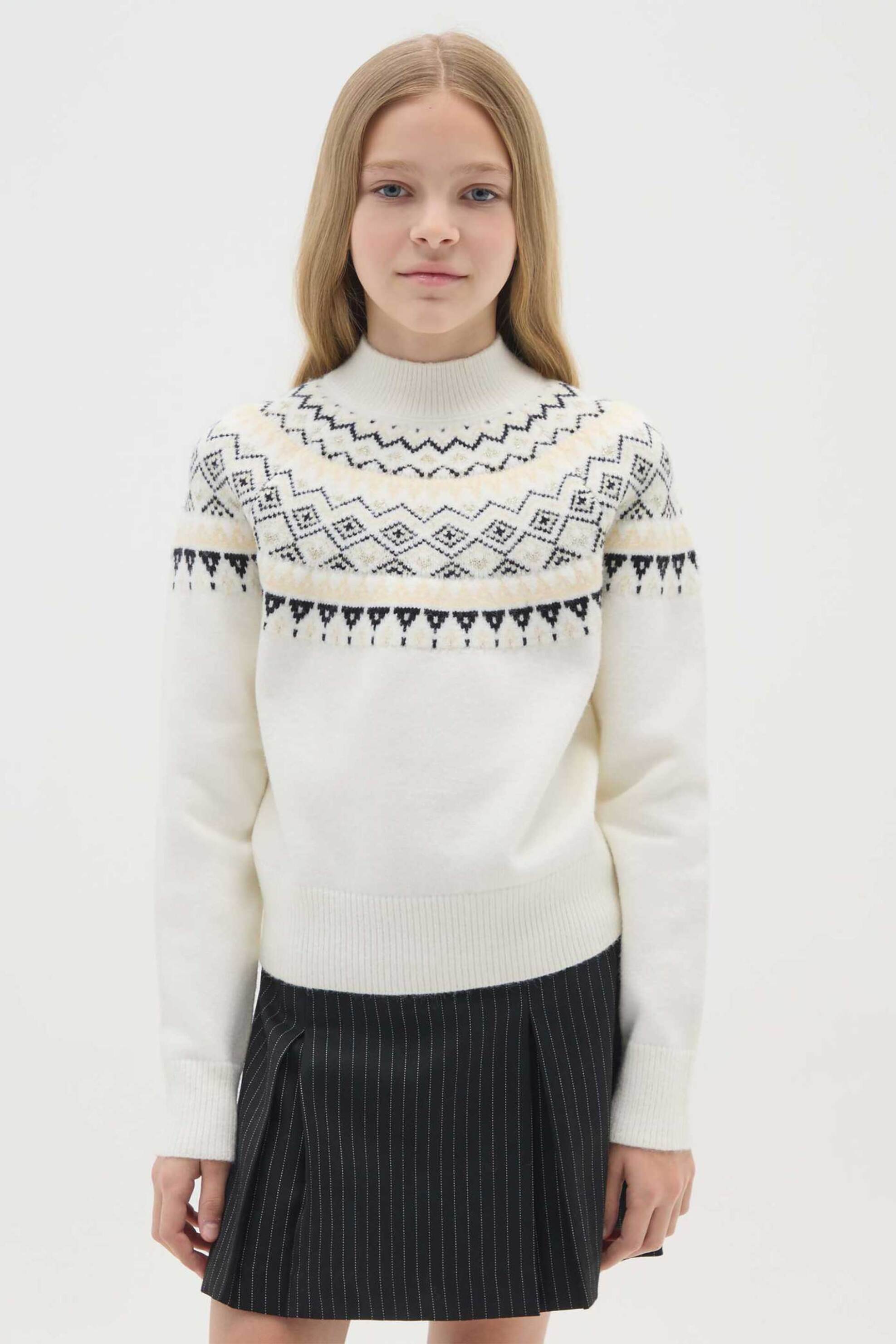 OVS παιδικό πουλόβερ με γεωμετρικό σχέδιο Regular Fit - 002477944 Λευκό