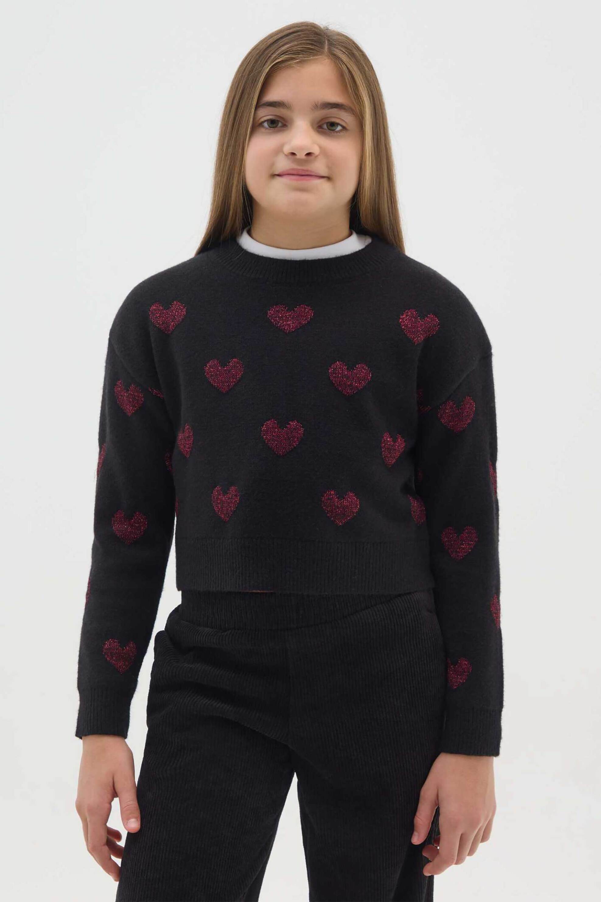 OVS παιδικό πουλόβερ με print καρδιές Regular Fit - 002477954 Μαύρο