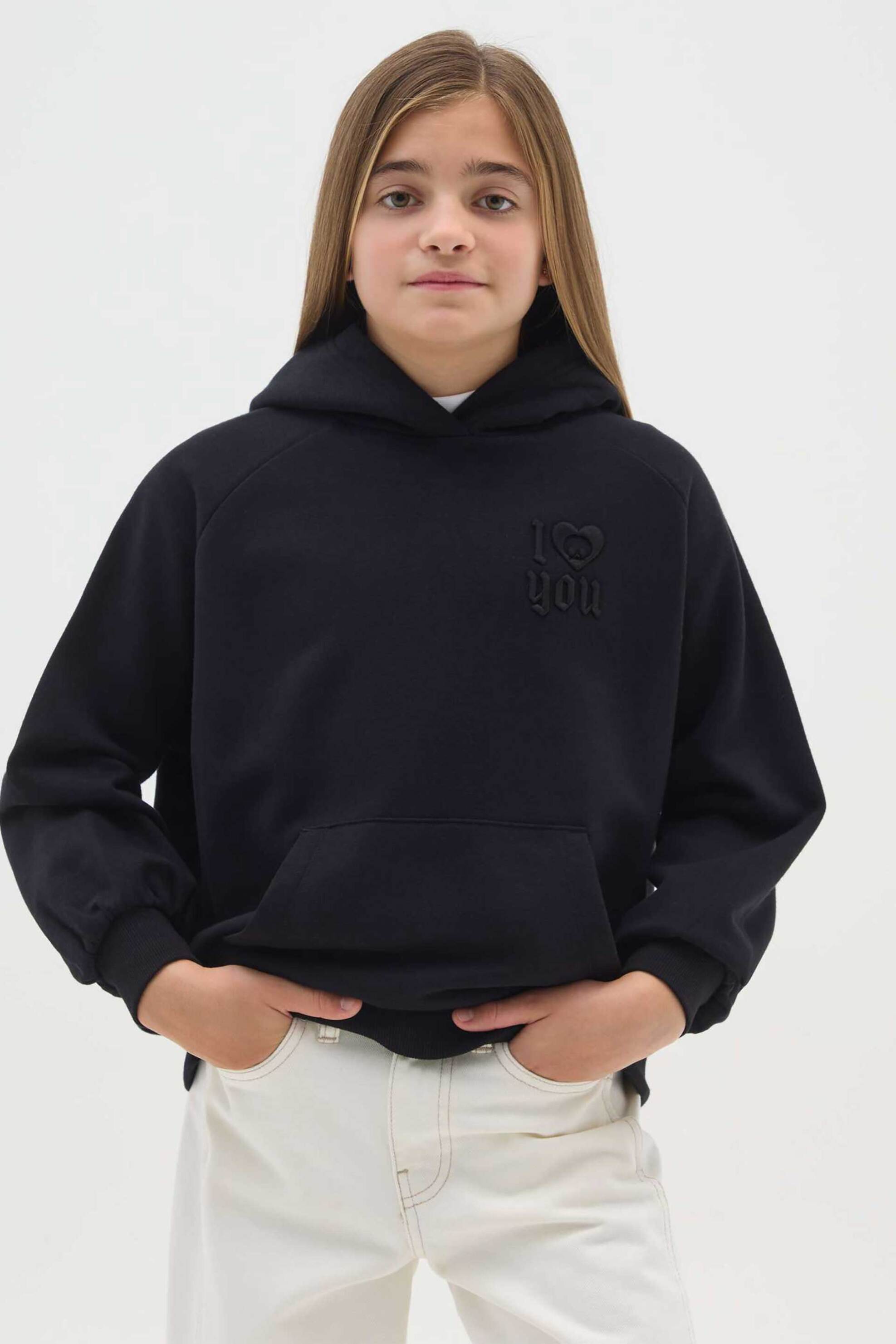 OVS παιδική μπλούζα φούτερ με print και κουκούλα Relaxed Fit - 002485106 Μαύρο