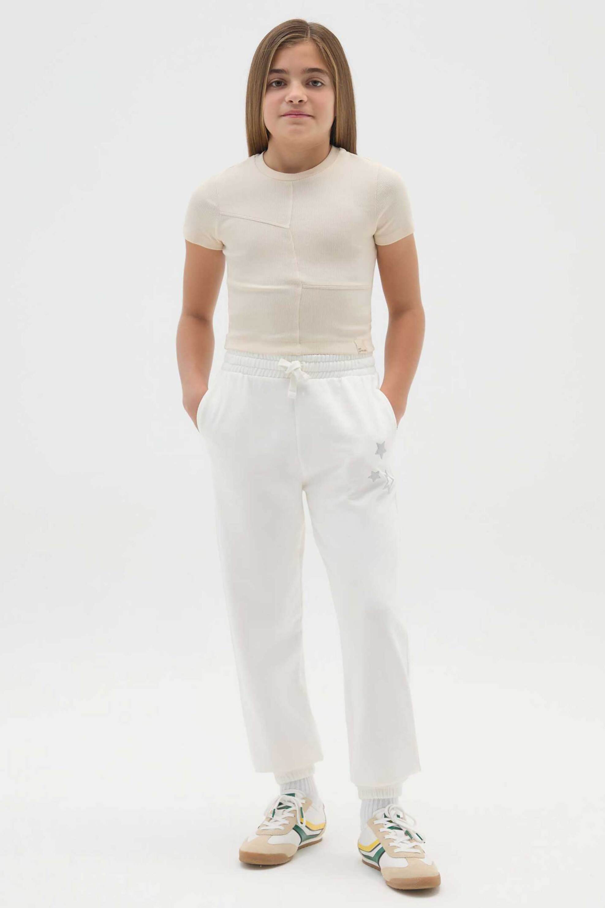 OVS παιδικό παντελόνι φόρμας με ελαστική μέση Regular Fit - 002495533 Λευκό