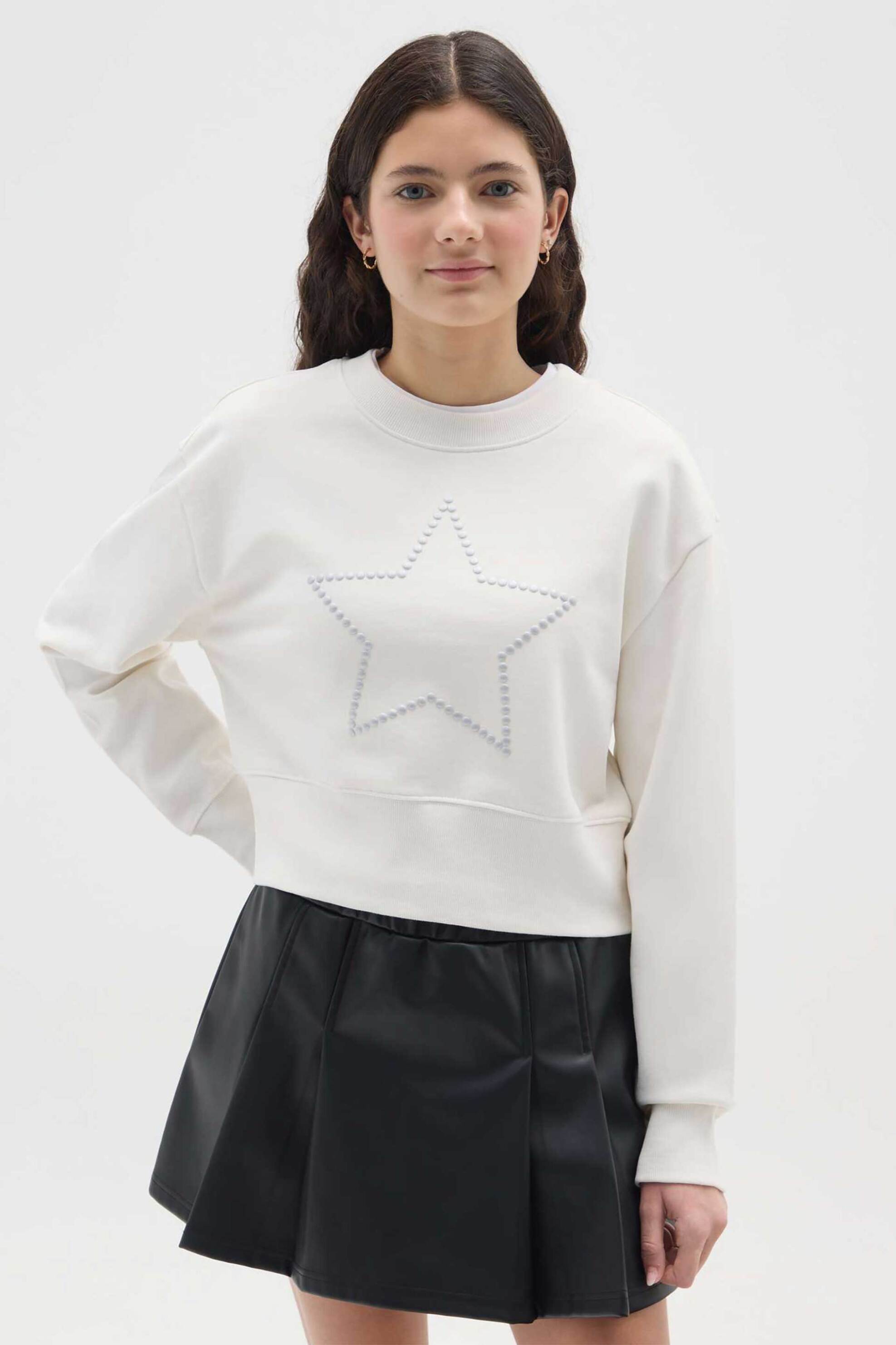 OVS παιδική μπλούζα φούτερ με print Regular Fit - 002495538 Λευκό