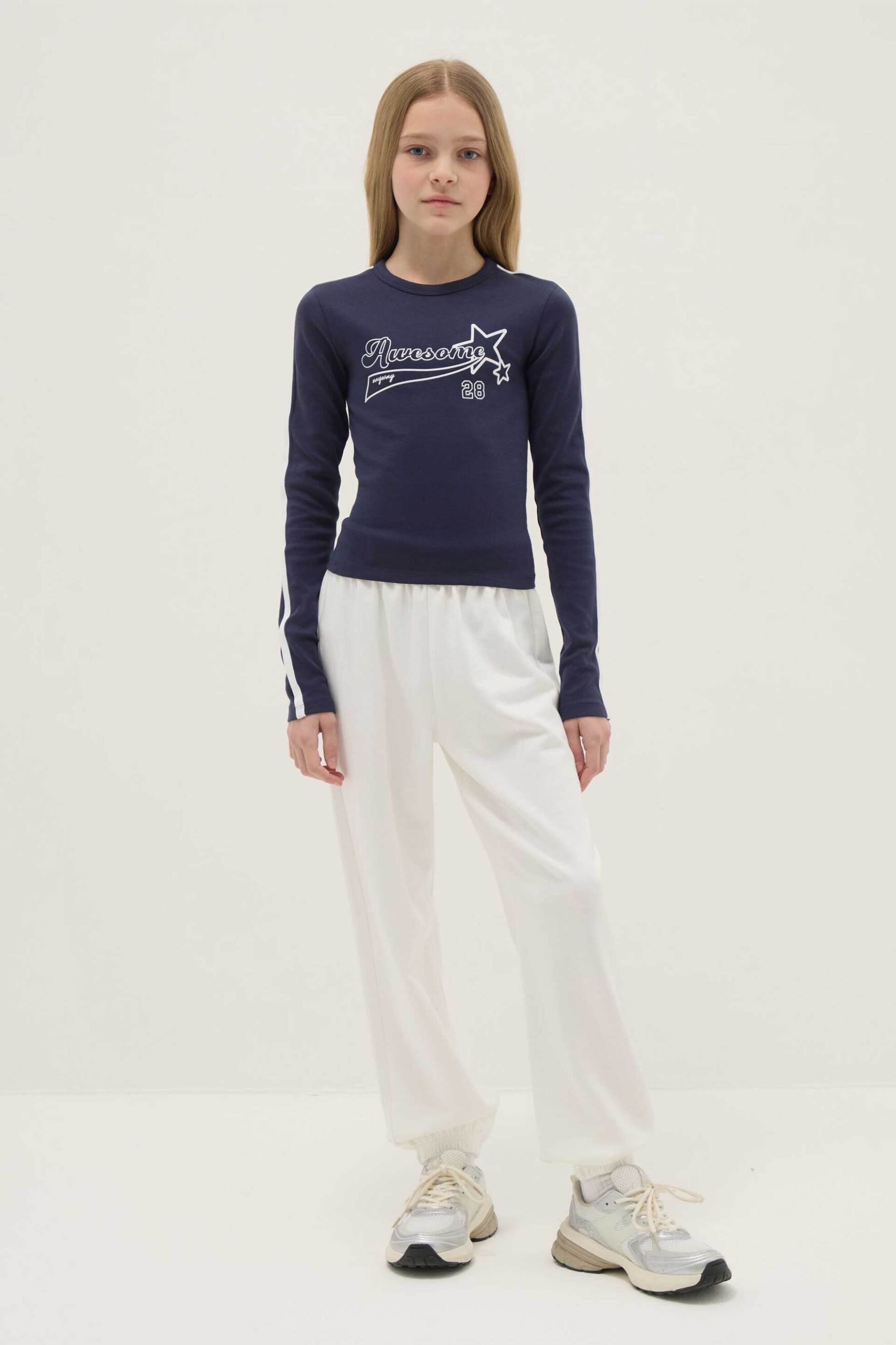 OVS παιδικό παντελόνι φόρμας με ελαστική μέση Regular Fit - 002518421 Λευκό