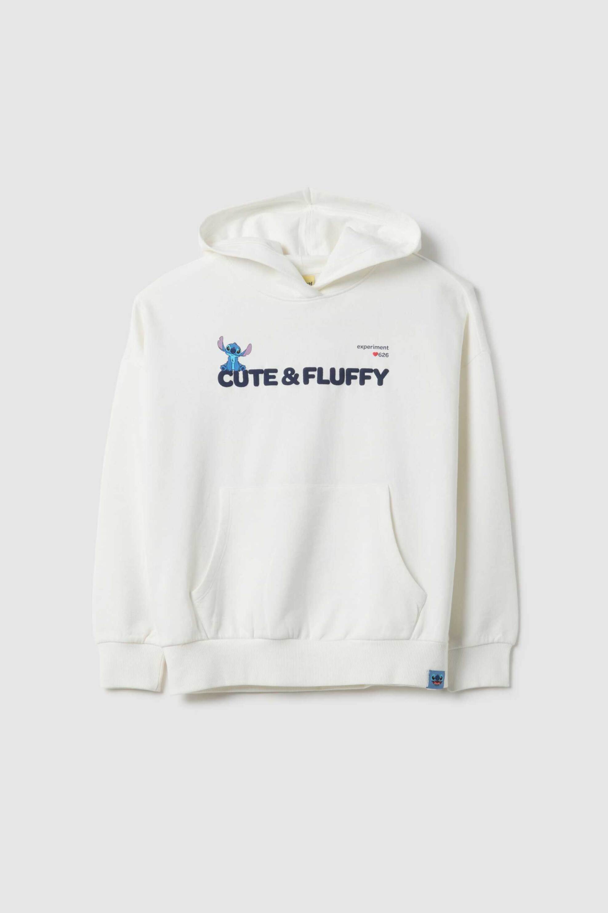 OVS παιδική μπλούζα φούτερ με print "Stitch" και κουκούλα Regular Fit - 002552215 Λευκό