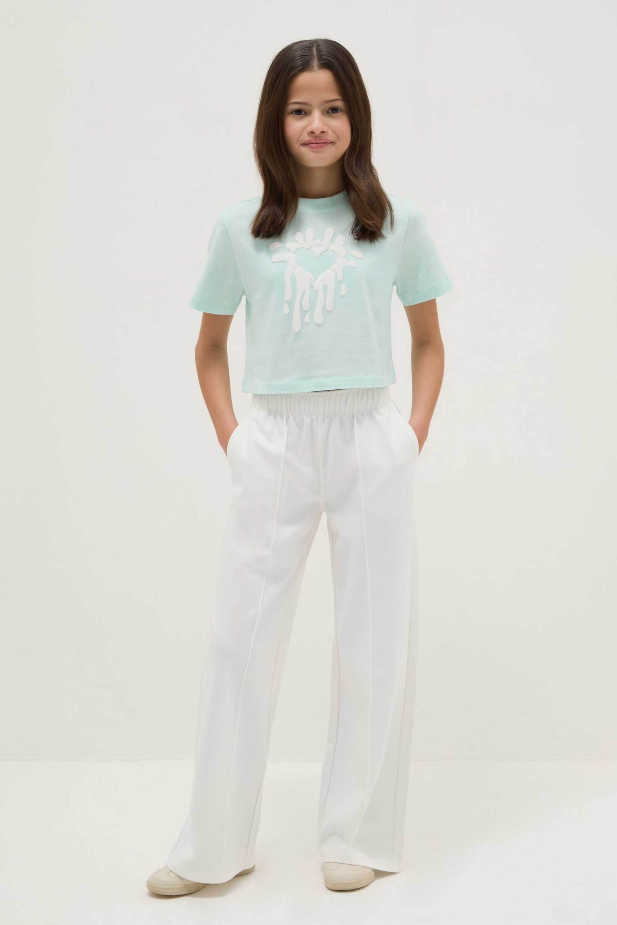 OVS παιδικό παντελόνι φόρμας με ελαστική μέση Wide Leg - 002566899 Λευκό