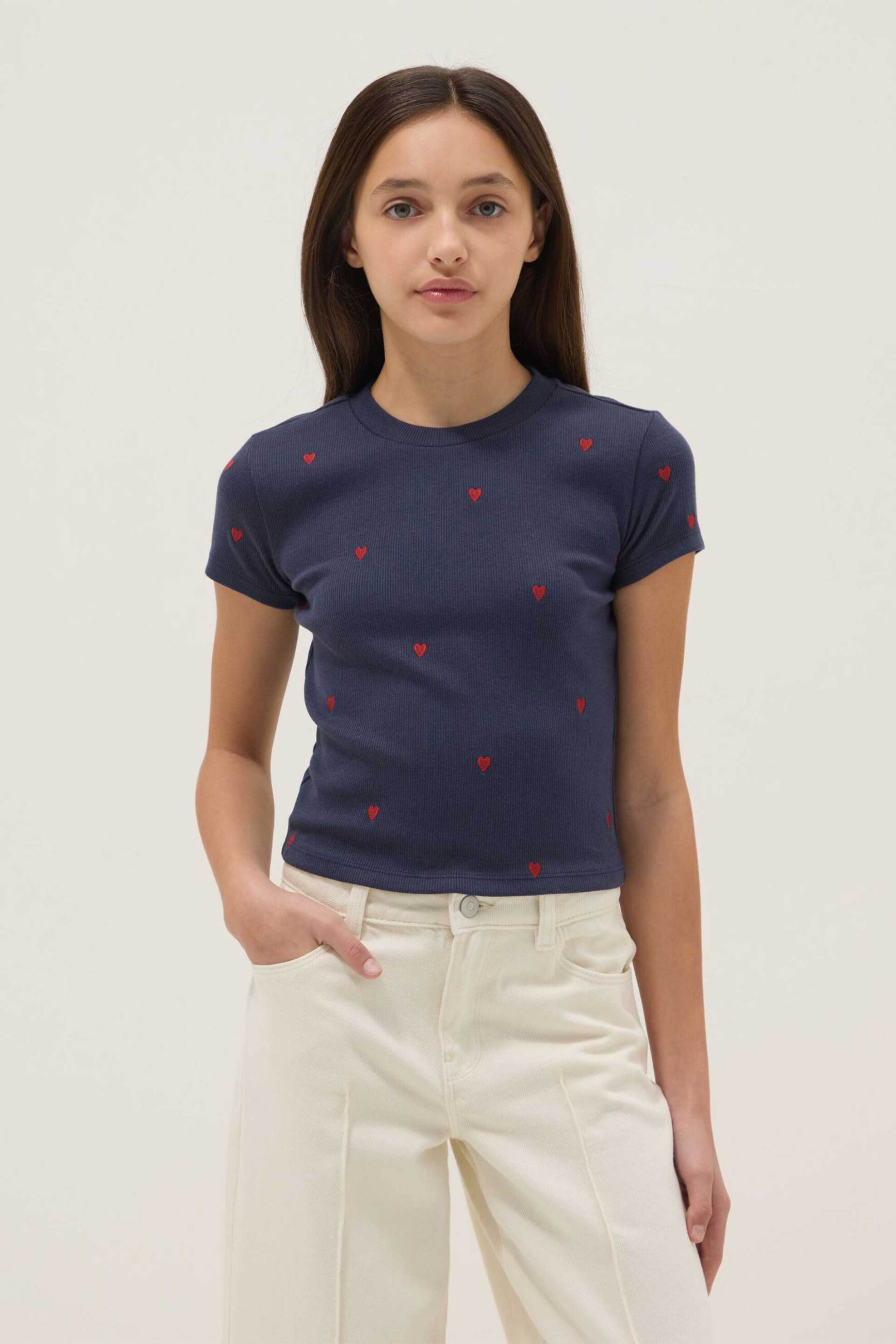 OVS παιδικό T-shirt και σχέδιο με καρδιές Slim Fit - 002552325 Μπλε Σκούρο