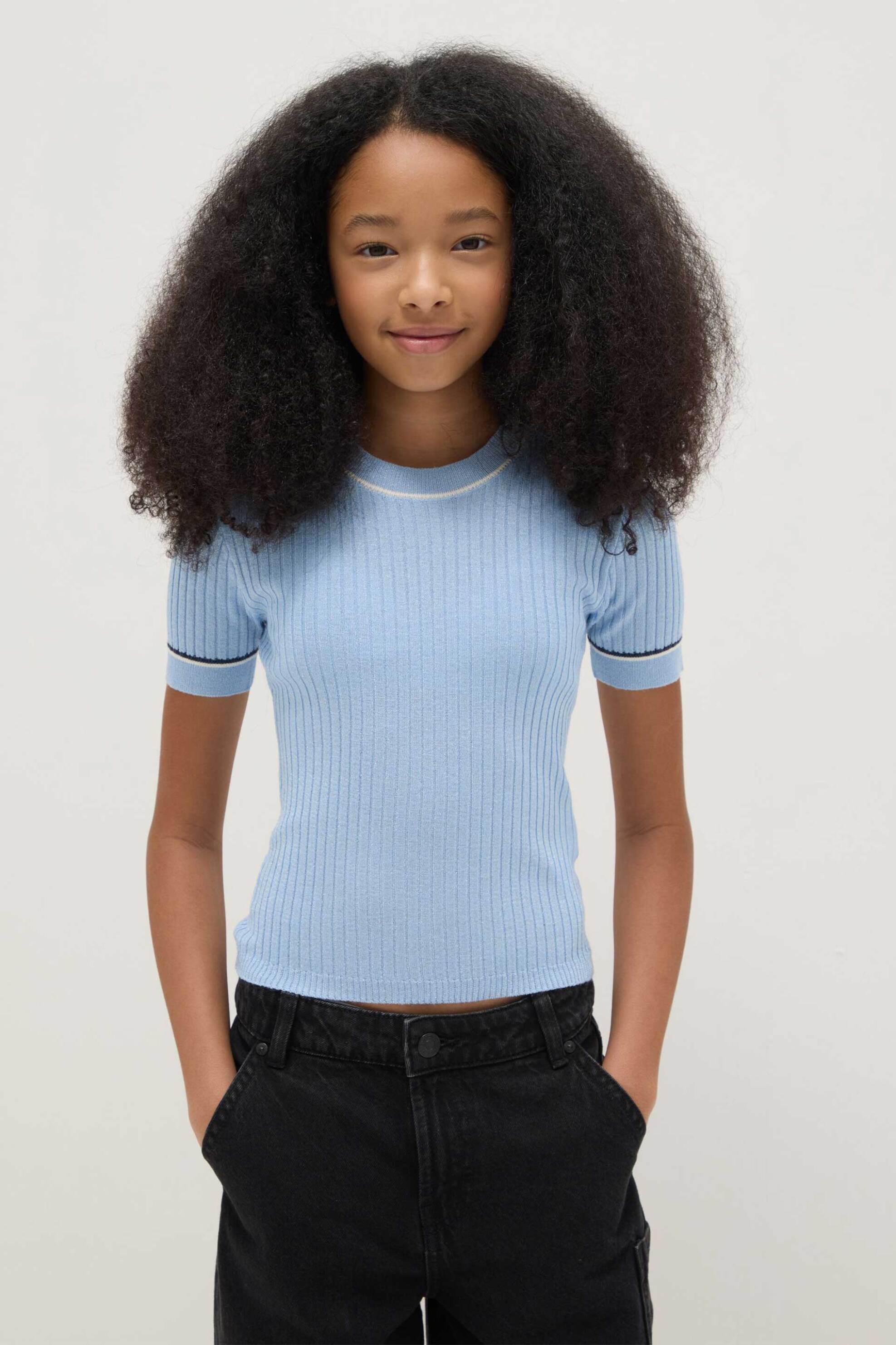 OVS παιδικό T-shirt με ριγέ σχέδιο ribbed Slim Fit - 002552335 Γαλάζιο