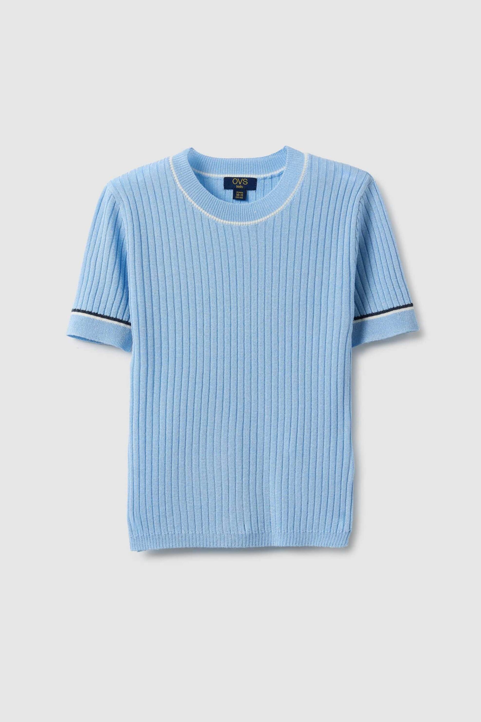 Ovs Παιδικό T-Shirt με Ριγέ Σχέδιο Ribbed Slim Fit - 002552335 Γαλάζιο