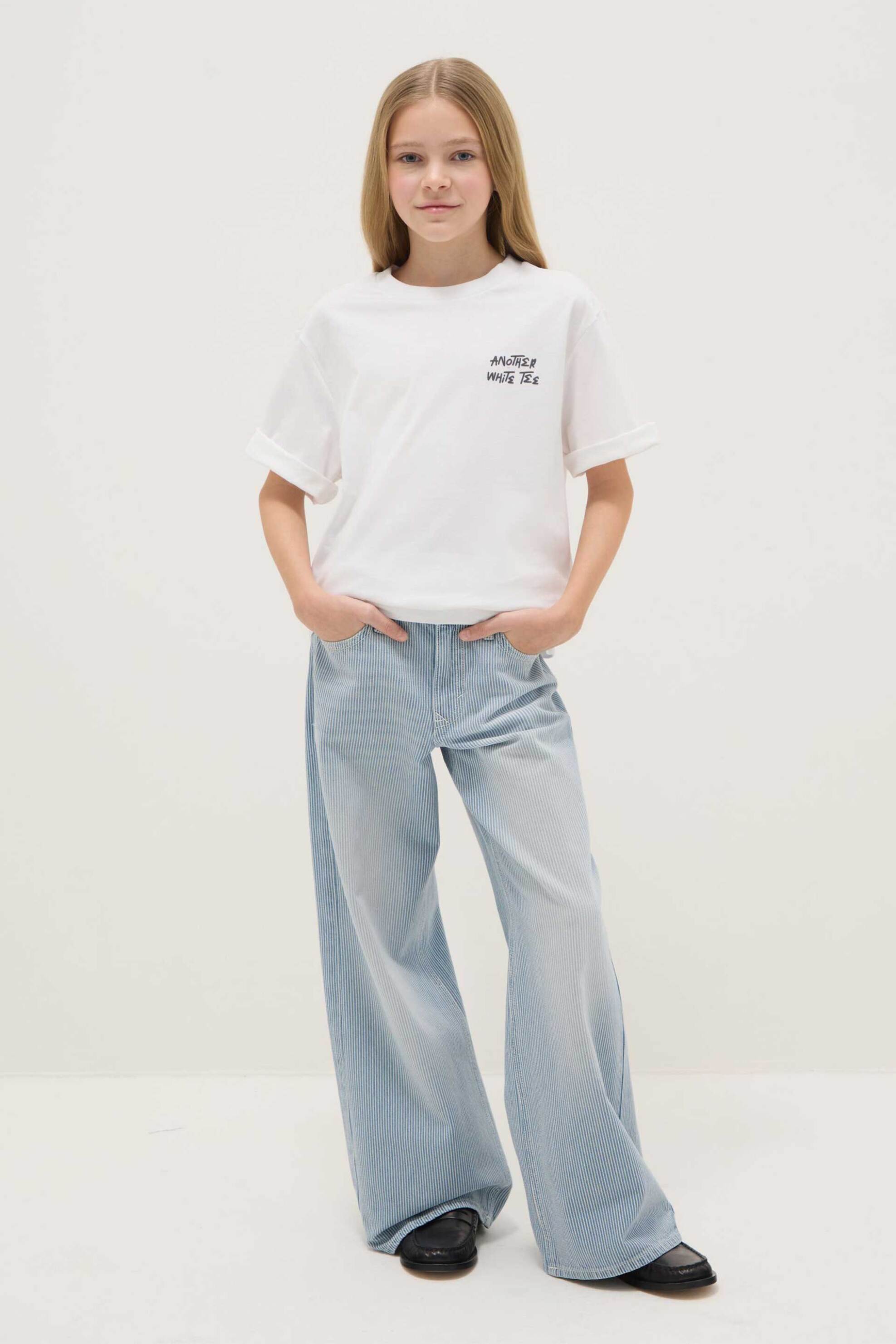 OVS παιδικό τζιν παντελόνι με ριγέ σχέδιο Wide Leg - 002518182 Denim Blue