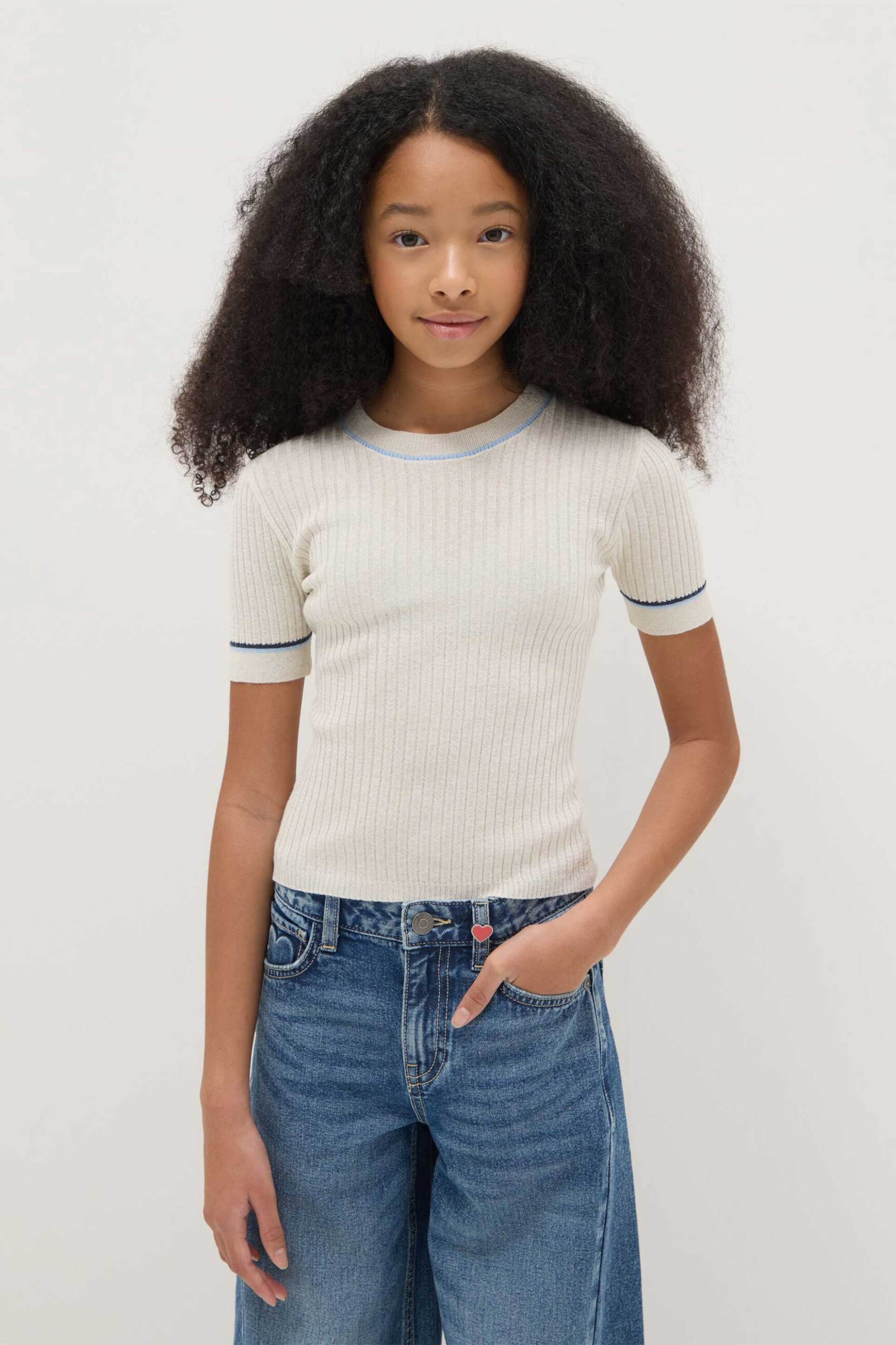 OVS παιδικό T-shirt με ριγέ σχέδιο ribbed Slim Fit - 002552340 Μπεζ