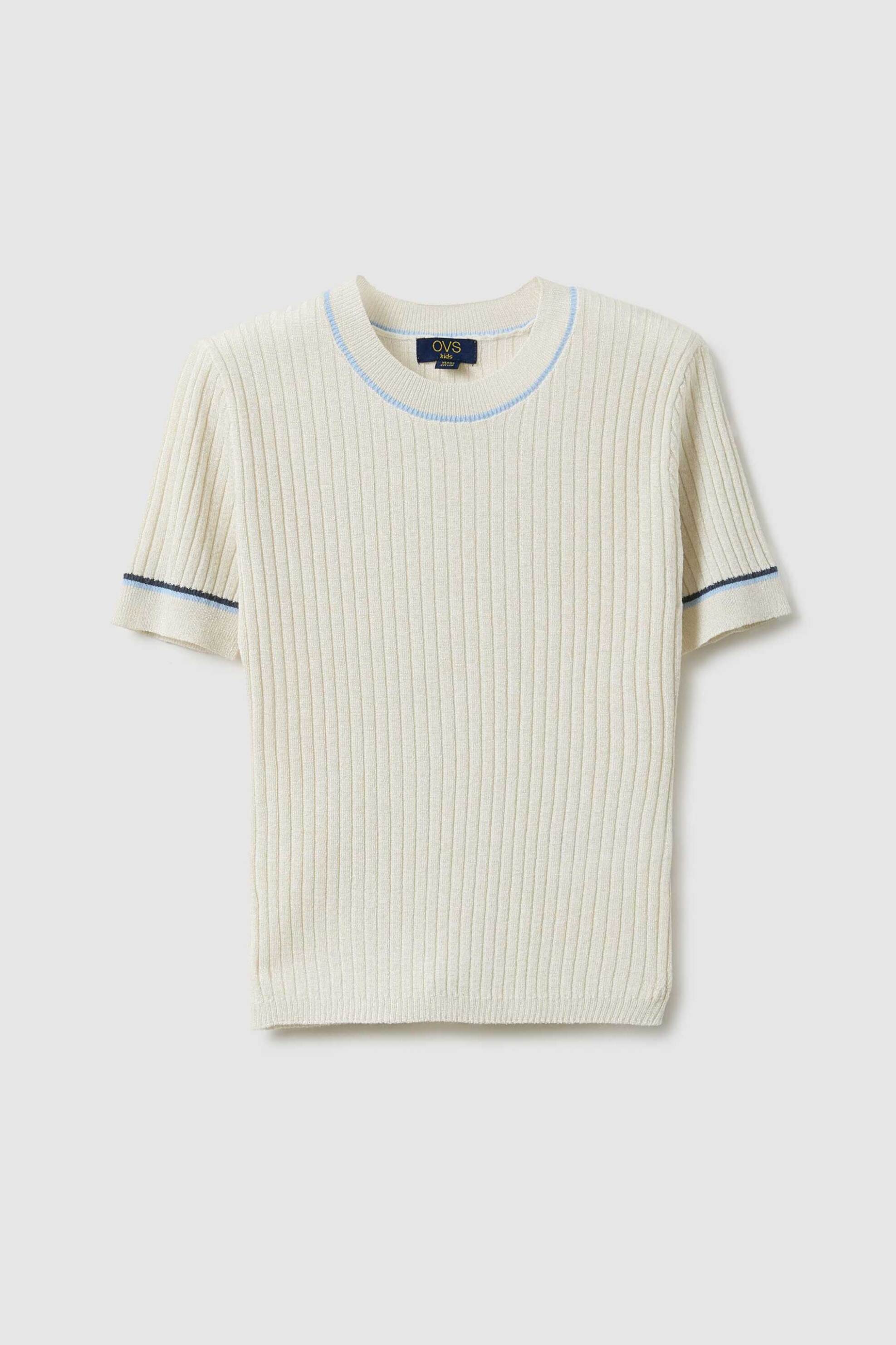 Ovs Παιδικό T-Shirt με Ριγέ Σχέδιο Ribbed Slim Fit - 002552340 Μπεζ