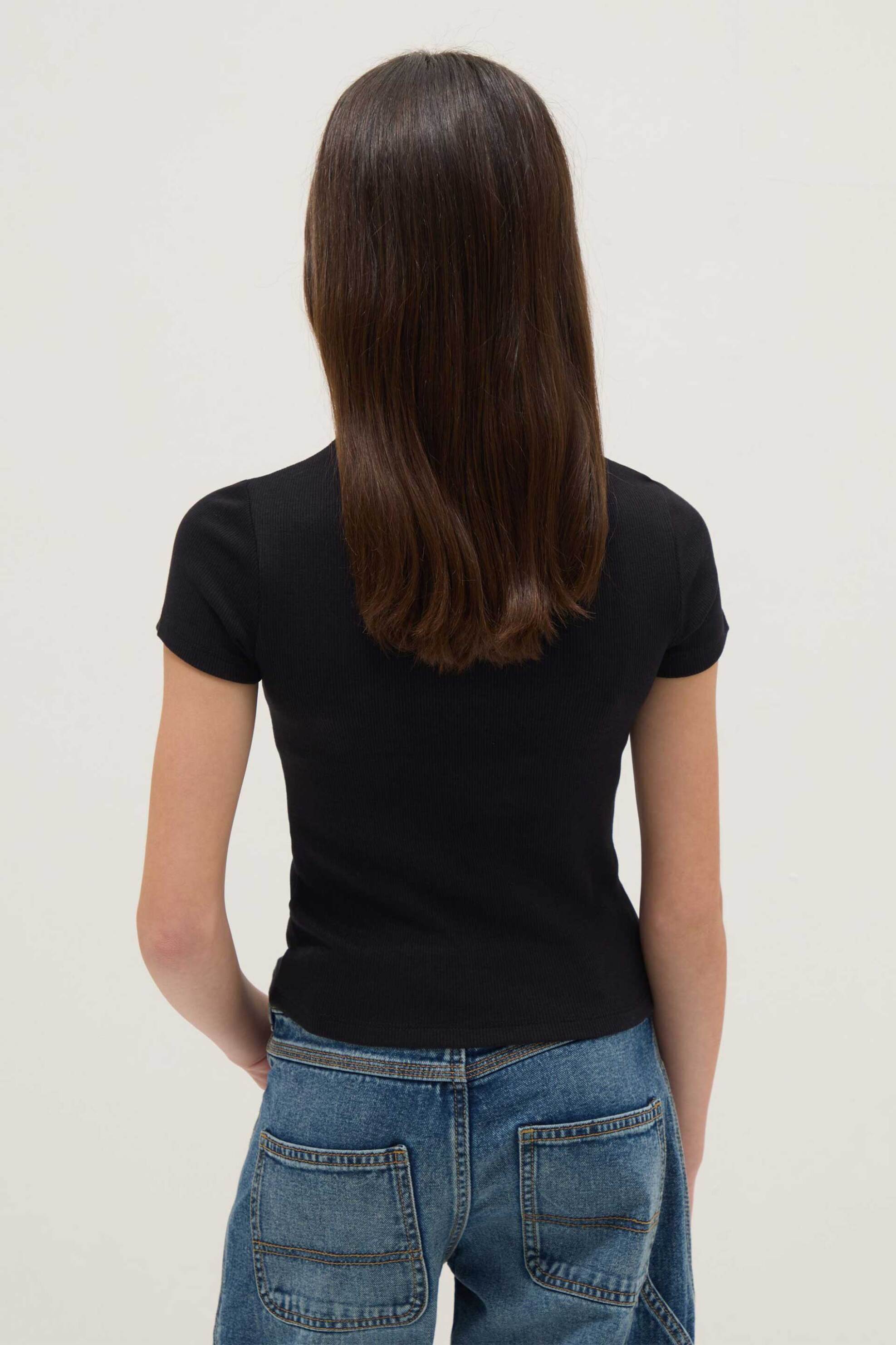 OVS παιδικό T-shirt μονόχρωμο Slim Fit - 002579005 Μαύρο