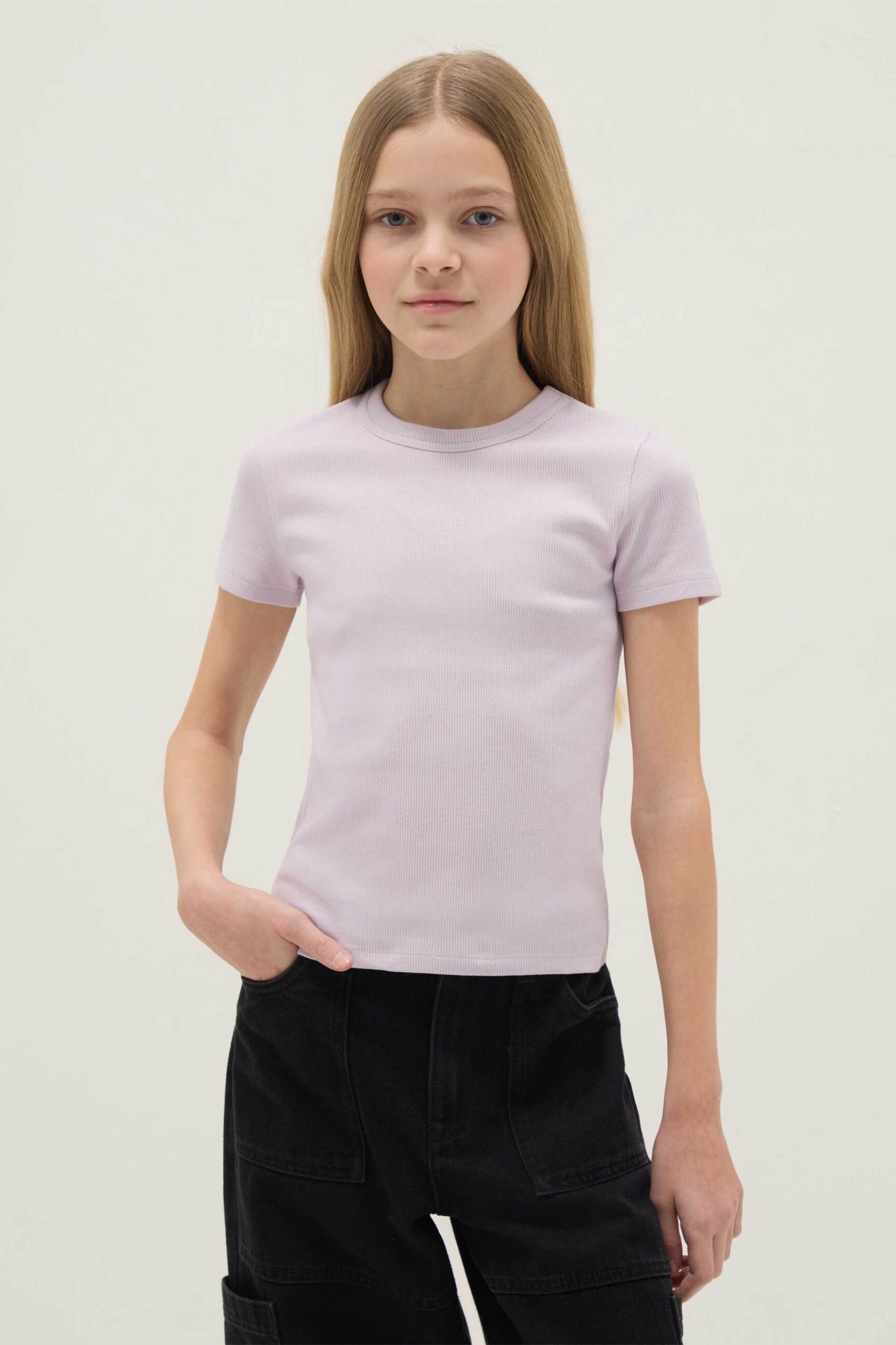 OVS παιδικό T-shirt μονόχρωμο Slim Fit - 002579010 Λιλά