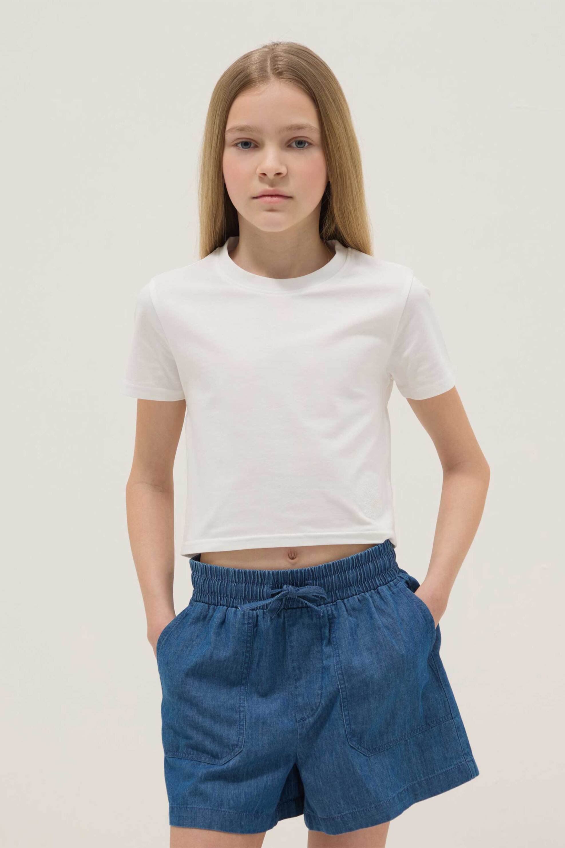 OVS παιδικό T-shirt μονόχρωμο με cut out Slim Fit - 002605652 Λευκό