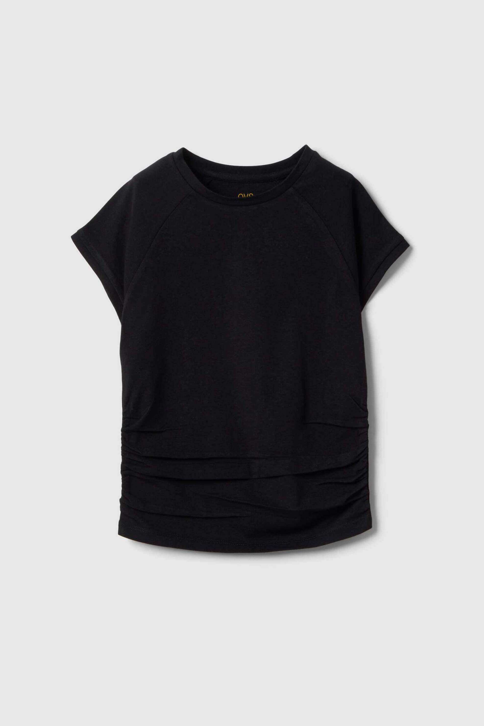 OVS παιδικό T-shirt μονόχρωμο με σούρες Slim Fit - 002615254 Μαύρο