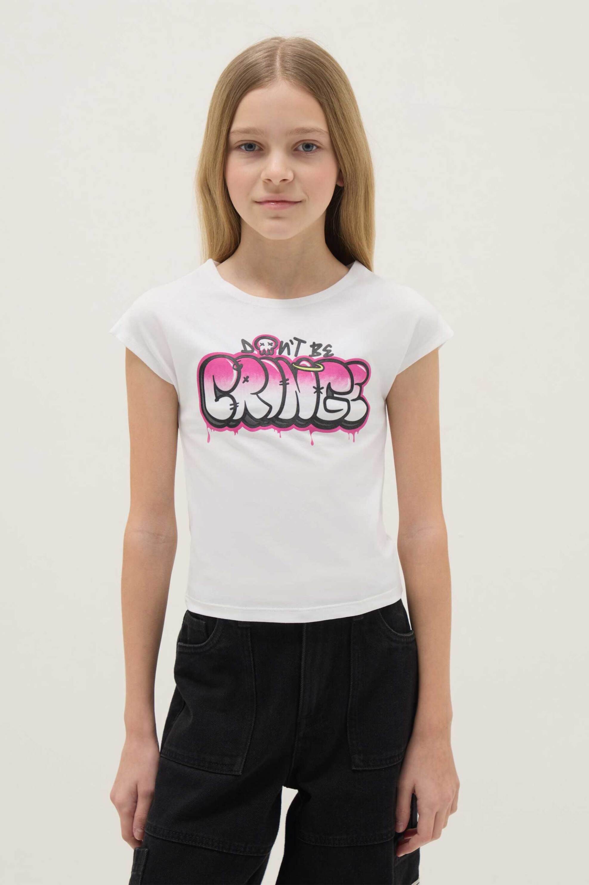 OVS παιδικό T-shirt με print Slim Fit - 002612392 Λευκό