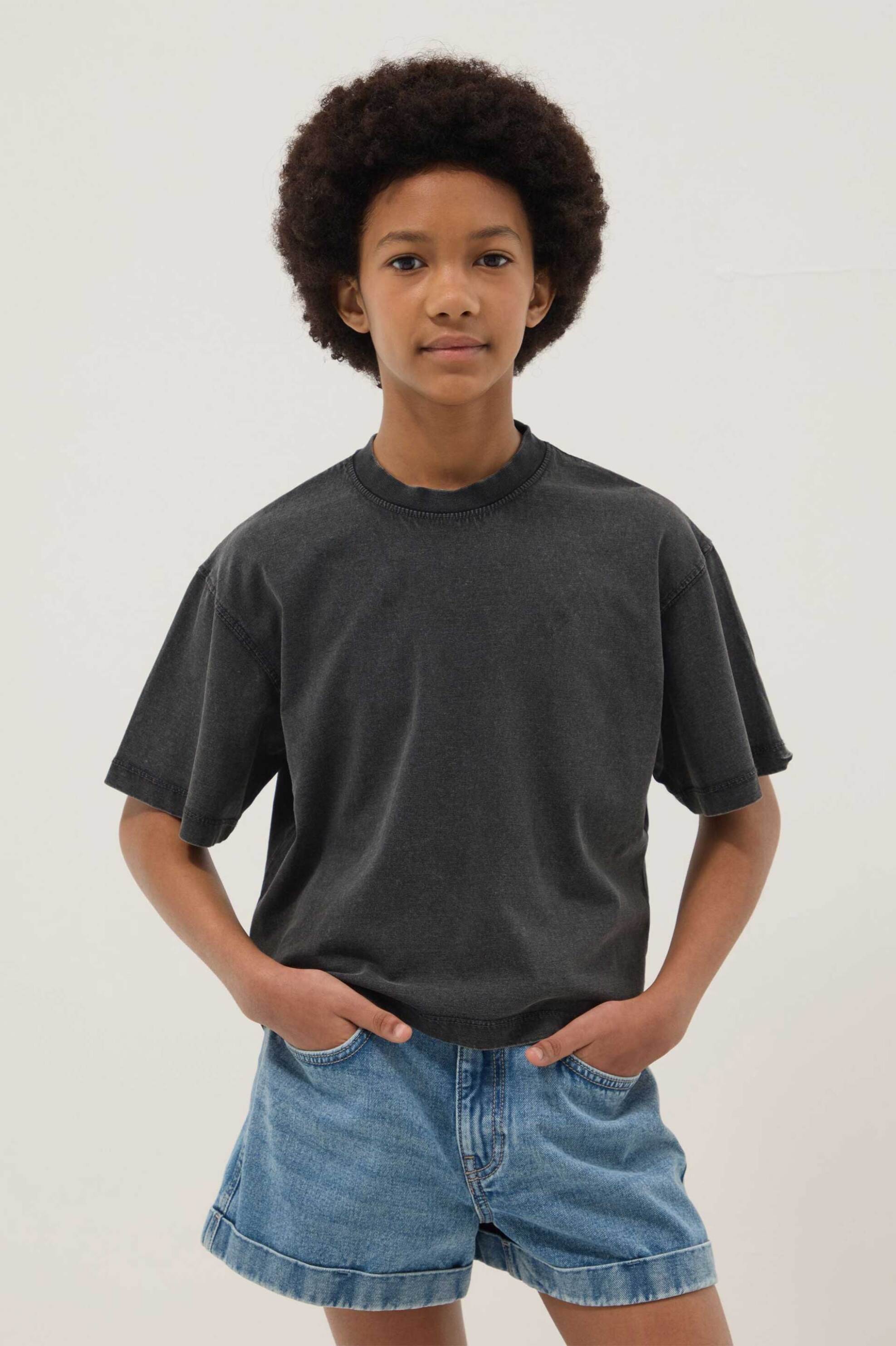 OVS παιδικό T-shirt μονόχρωμο Oversize Fit - 002682040 Γκρι
