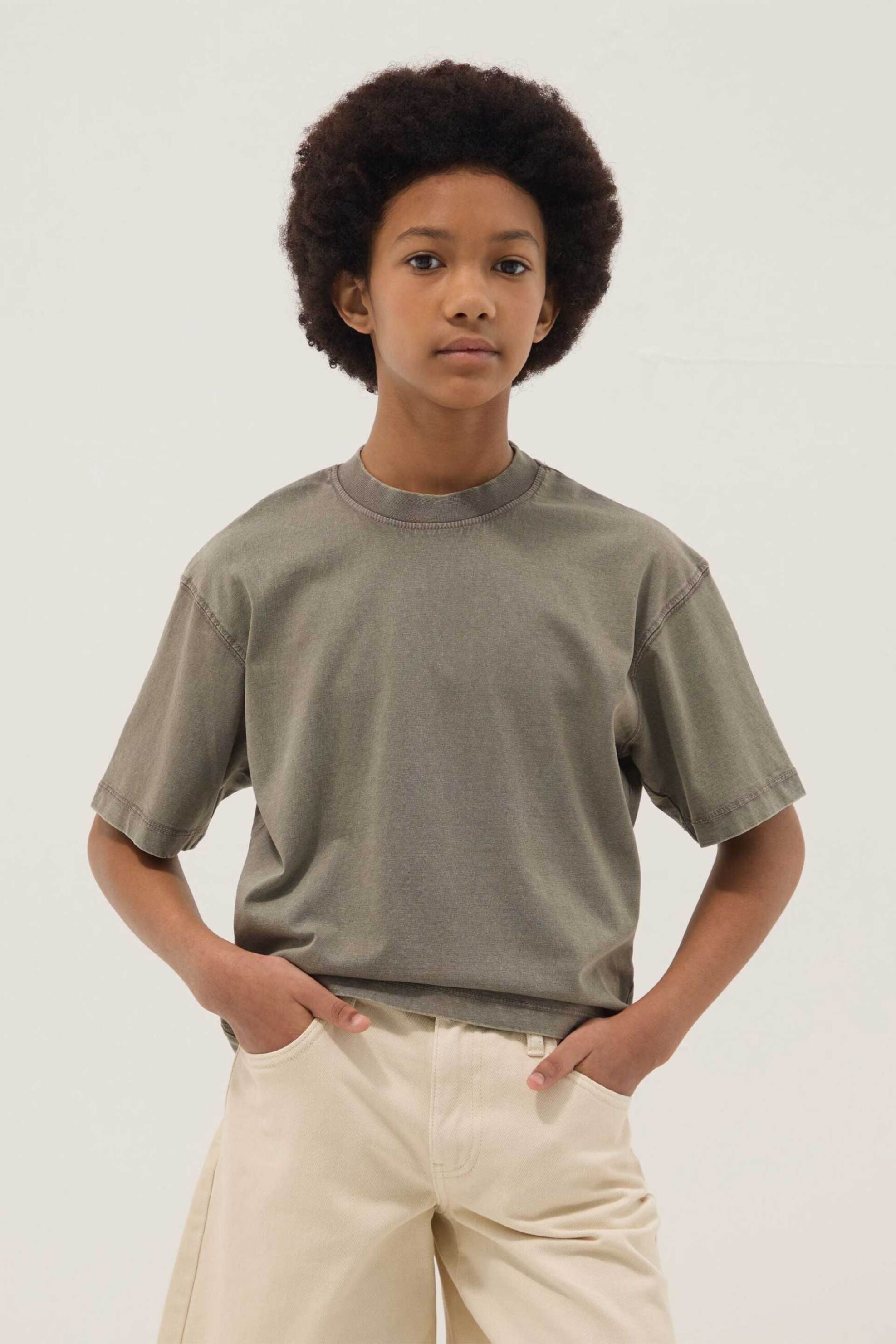 OVS παιδικό T-shirt μονόχρωμο Oversize Fit - 002682045 Χακί