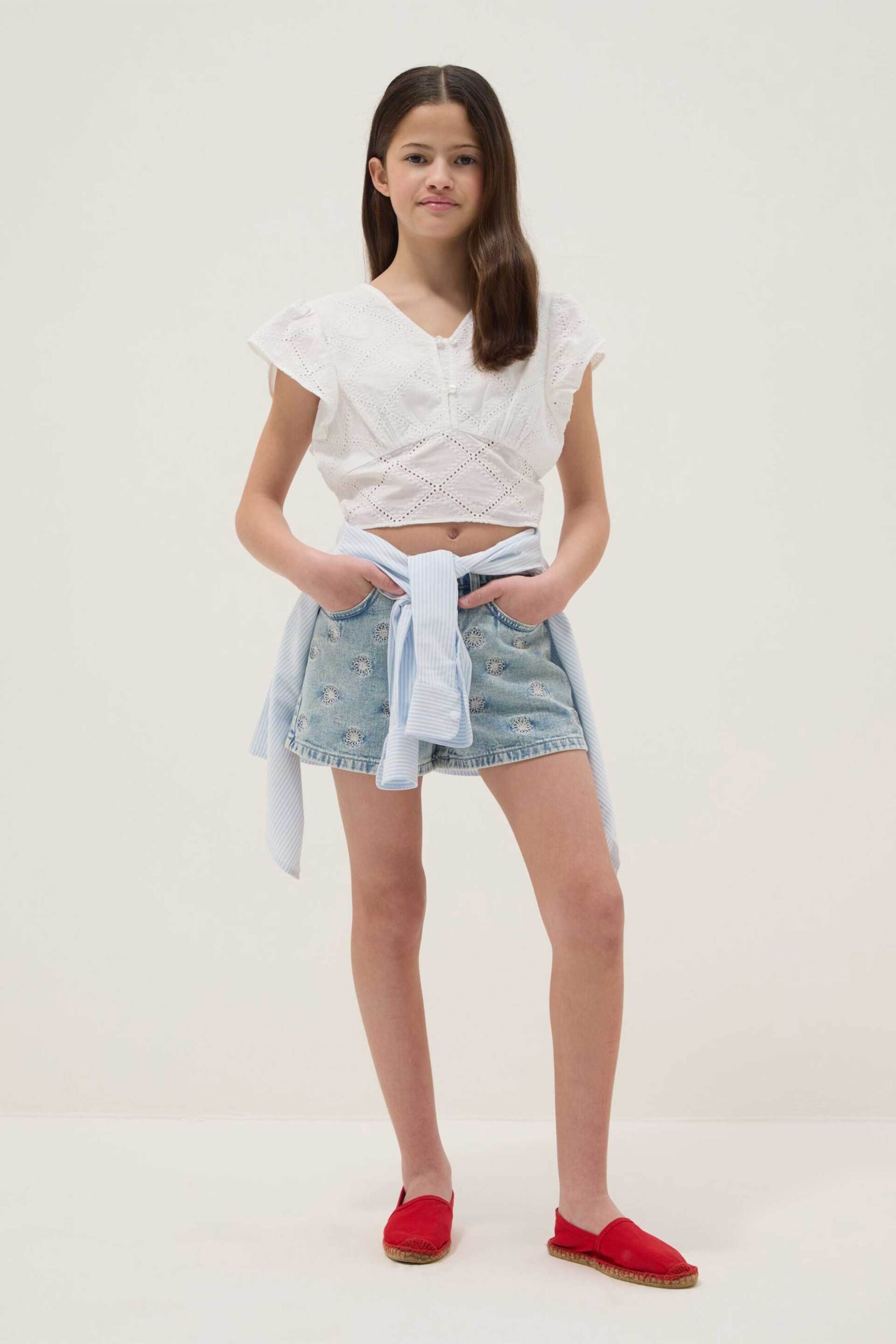 OVS παιδικό denim σορτς με κεντήματα Regular Fit - 002657134 Γαλάζιο