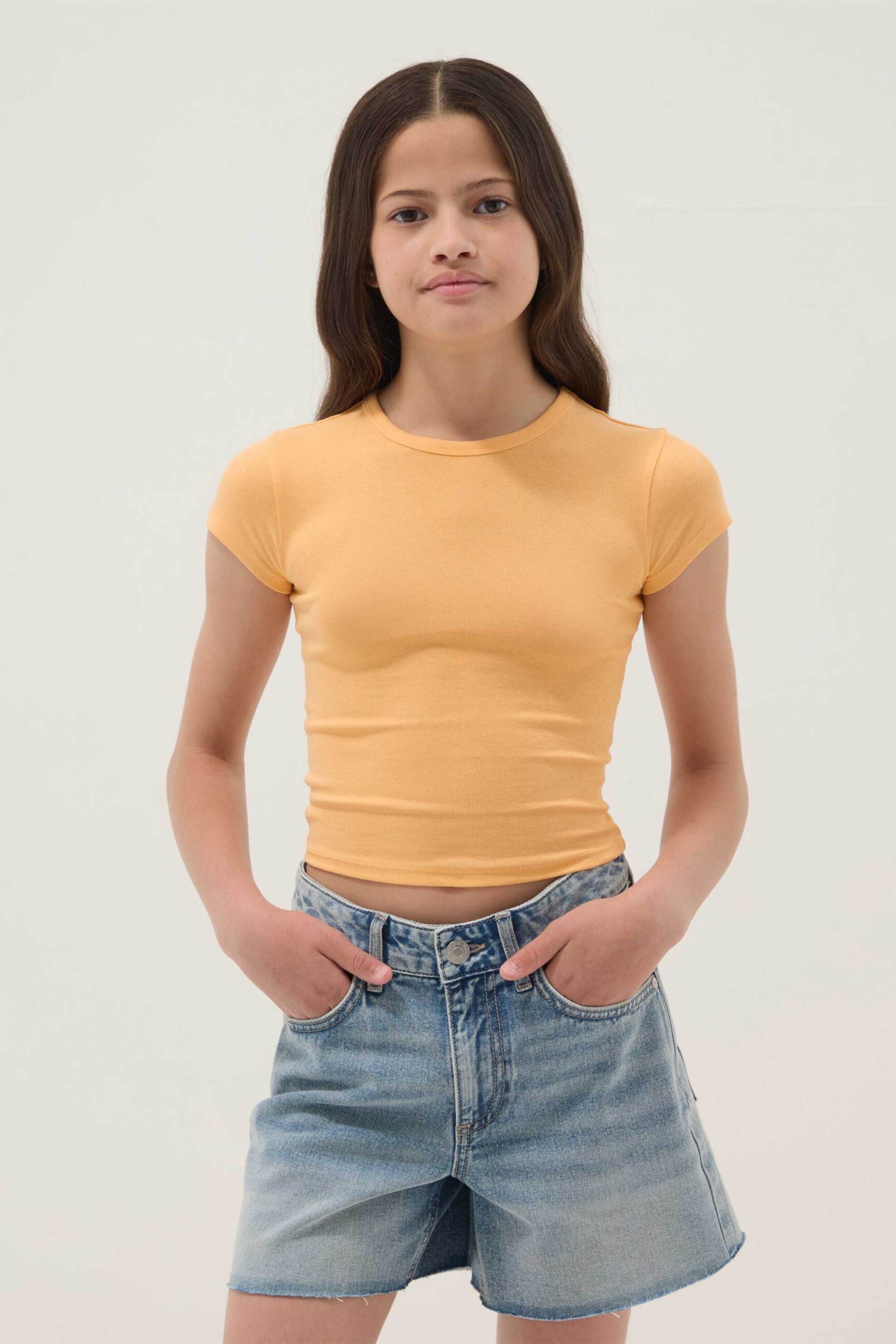 OVS παιδικό τοπ T-shirt ribbed - 002681985 Πορτοκαλί
