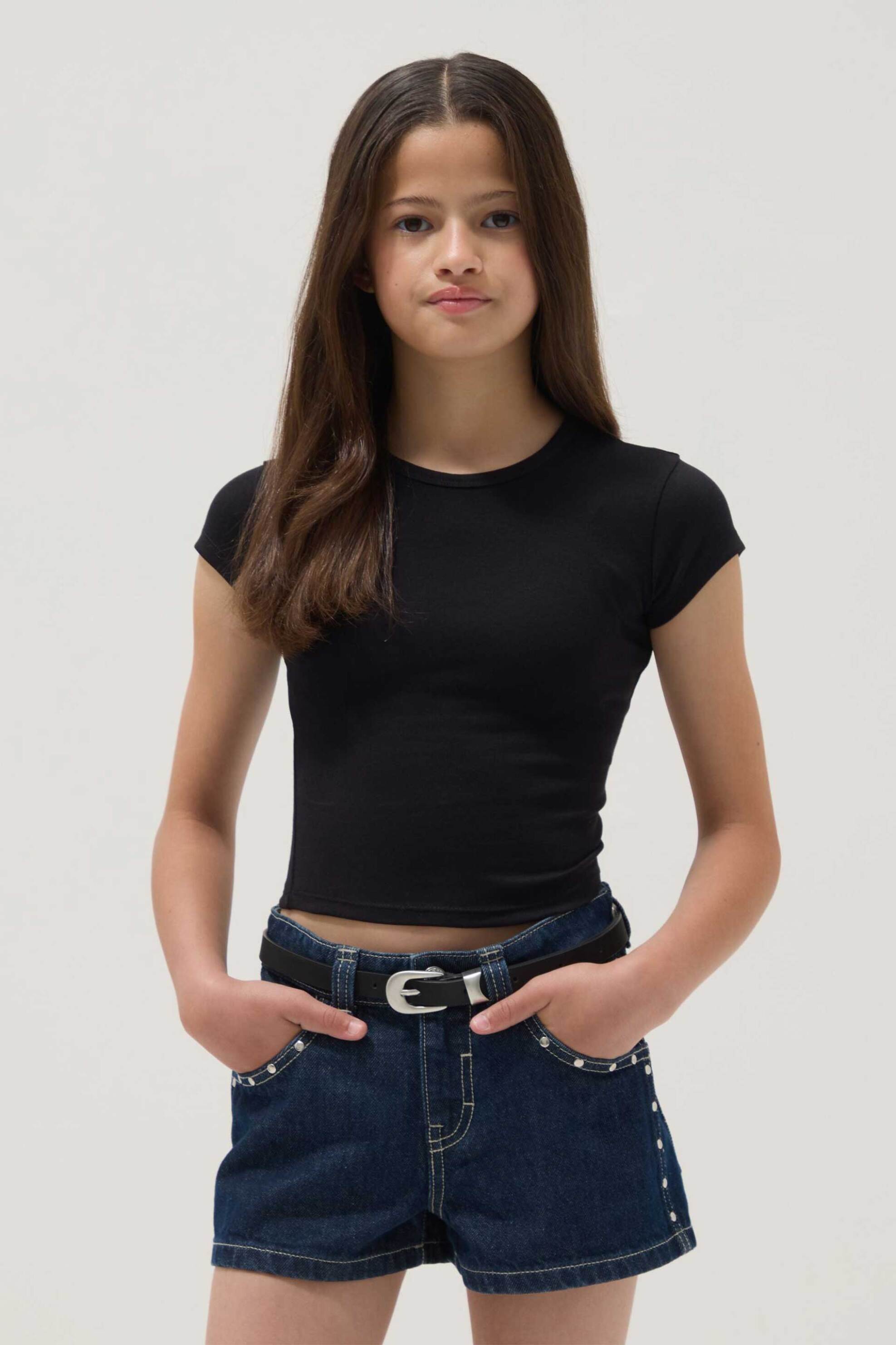 OVS παιδικό τοπ T-shirt ribbed - 002681980 Μαύρο