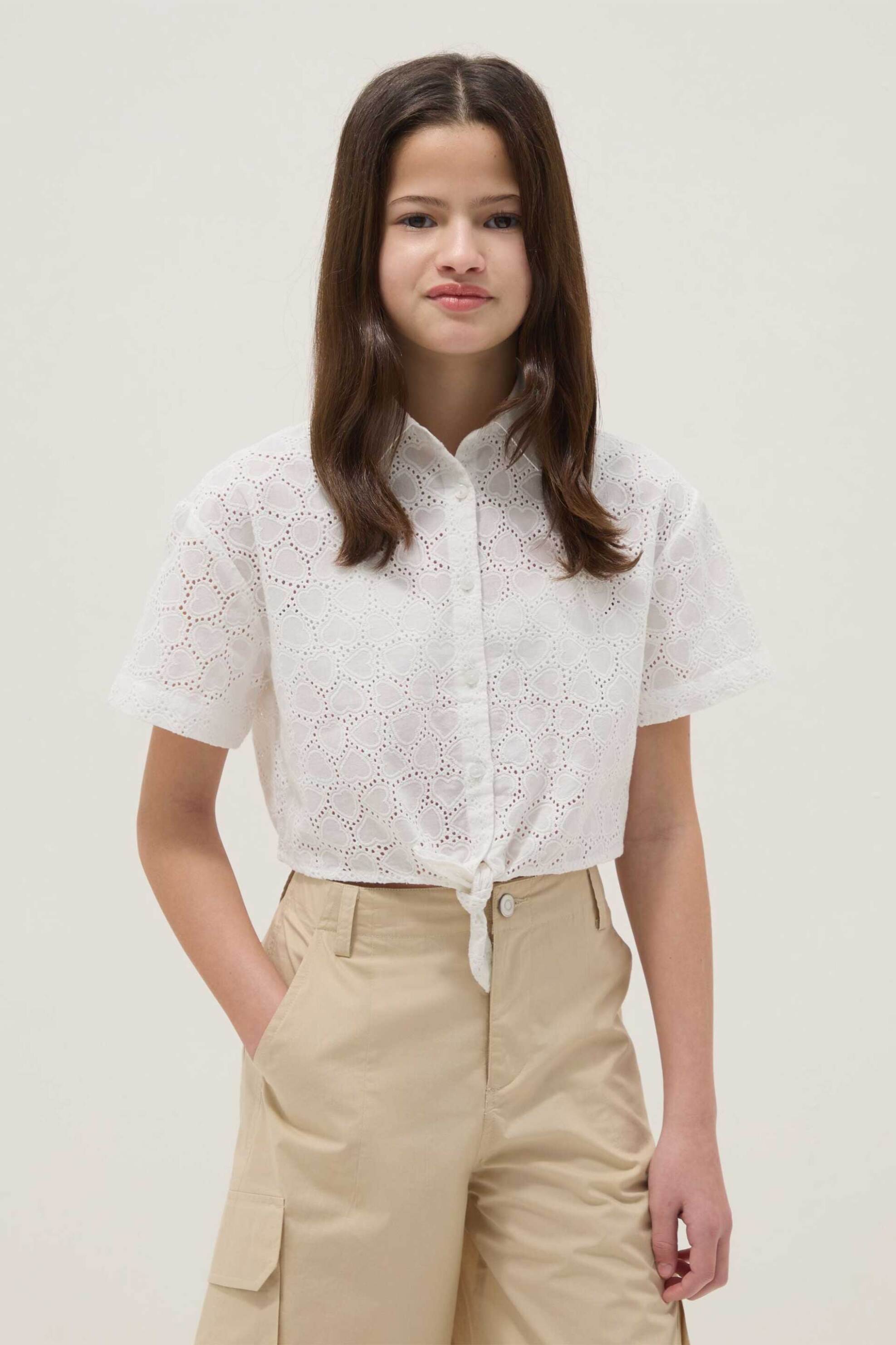 OVS παιδικό πουκάμισο με διάτρητες καρδιές Regular Fit - 002680129 Λευκό