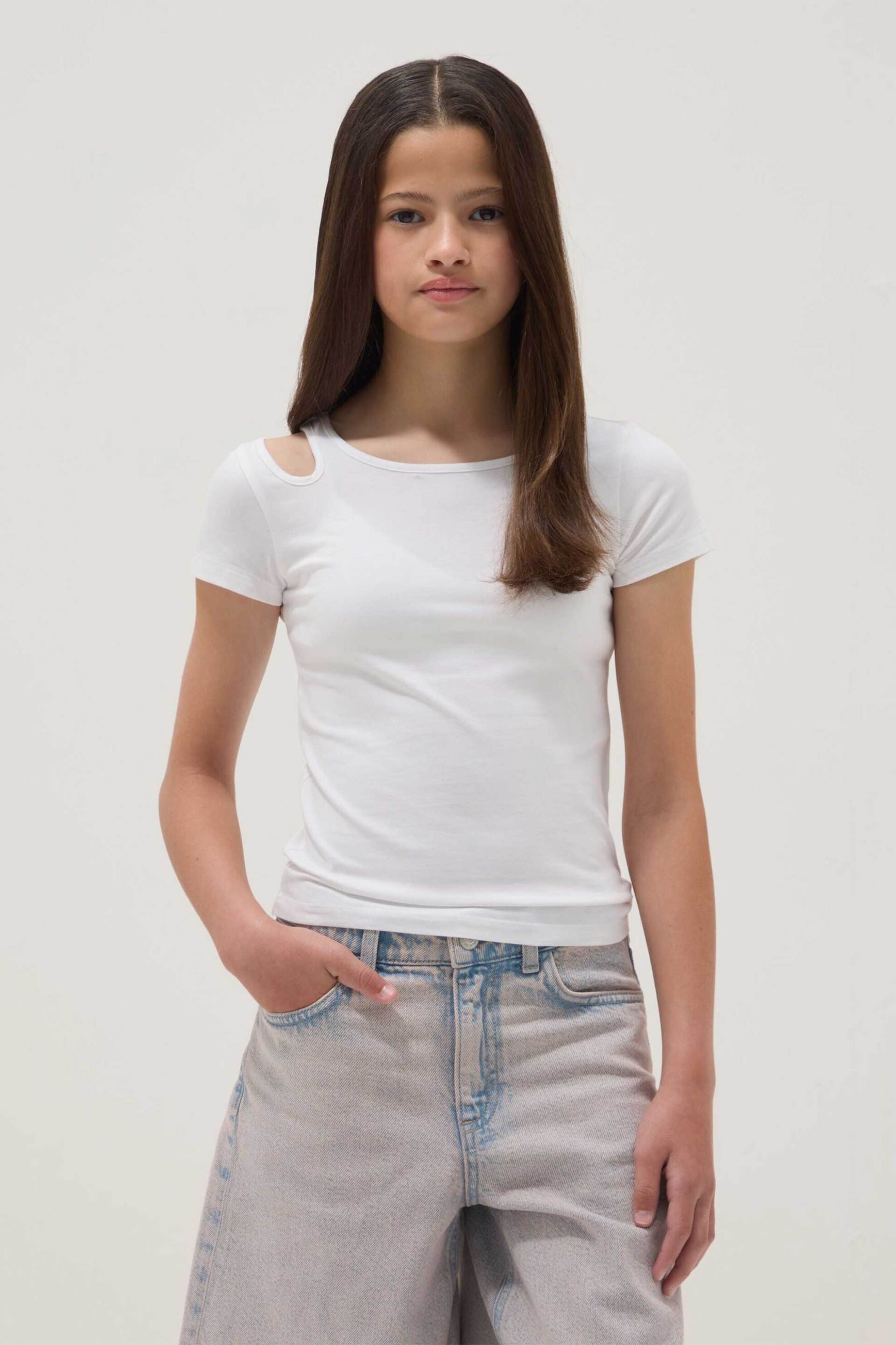 OVS παιδικό τοπ T-shirt ribbed με cut out σχέδιο - 002686911 Λευκό