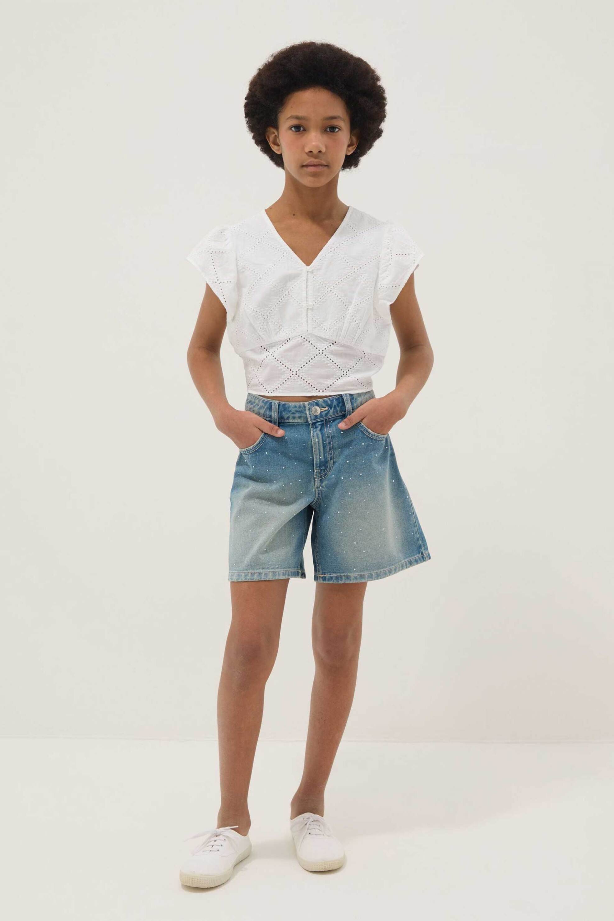 OVS παιδικό denim σορτς με πουά λεπτομέρεια Regular Fit - 002605539 Μπλε Σκούρο