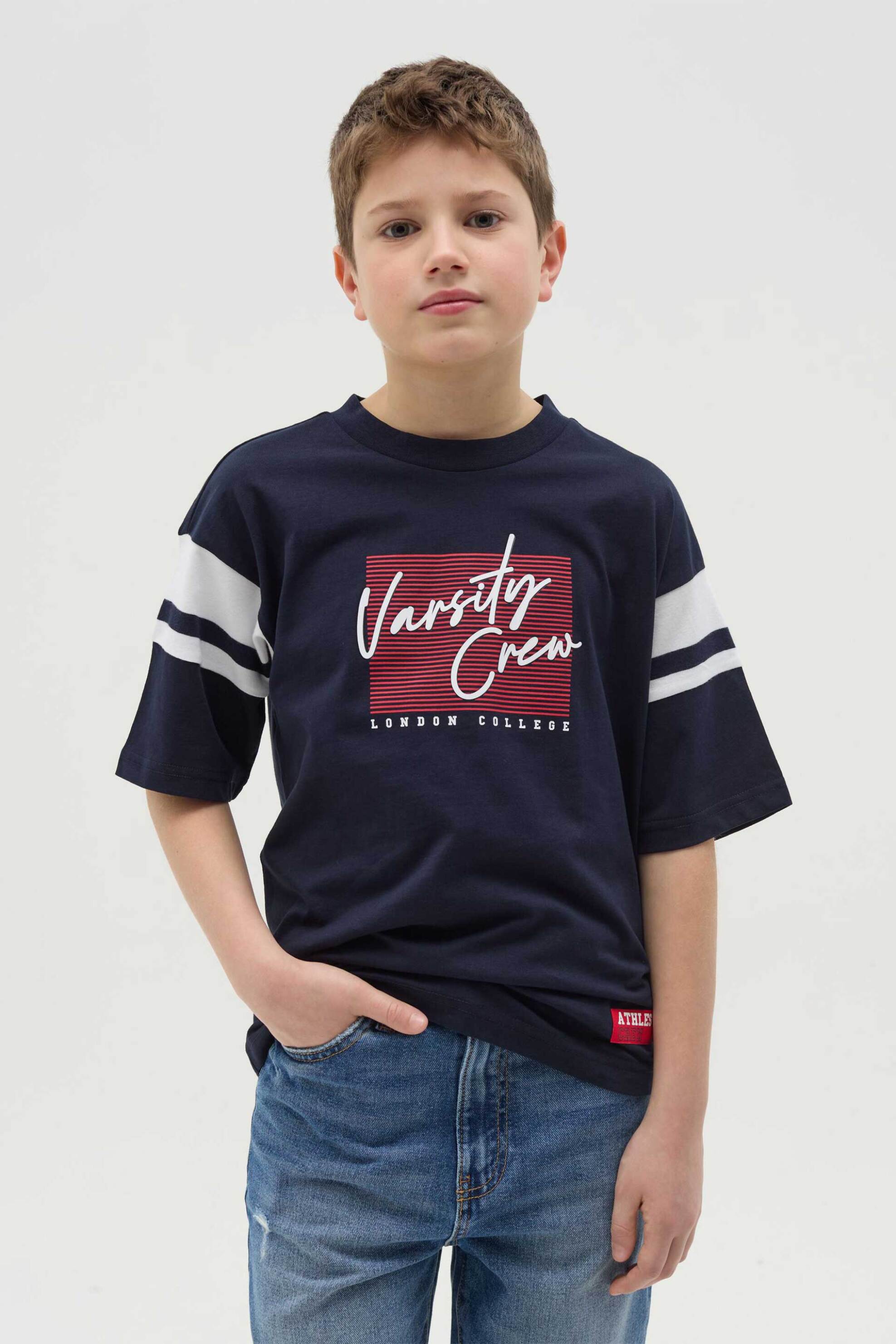OVS παιδικό T-shirt με varsity crew lettering Oversized Fit - 002194957 Μπλε Σκούρο